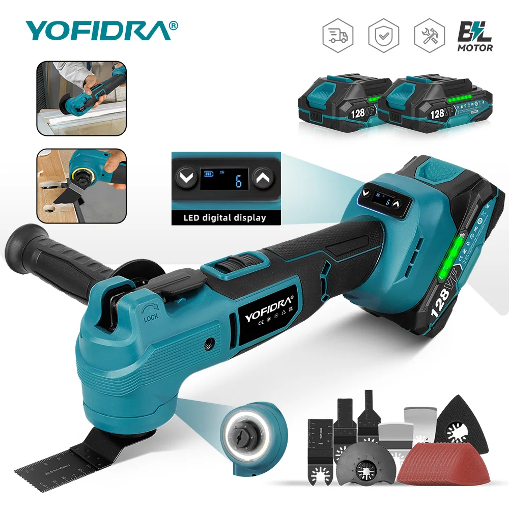 YOFIDRA 1000W oscillant outil multifonction scie électrique tondeuse coupe ponçage bricolage outil électrique pour Makita 18V batterie broche