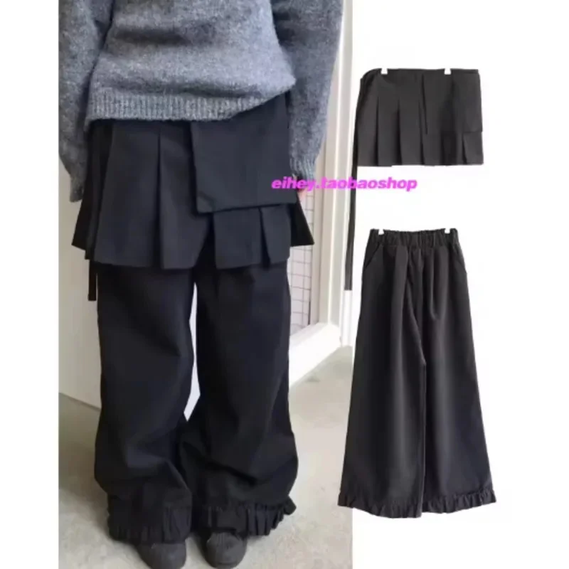 Y2K Abnehmbare Lange Hosen Frauen Koreanische Ins Falten Rock Krawatte Up Zwei-stück Set Spitze Einfarbig Lange Hosen kurzen Rock Trend Neue Image