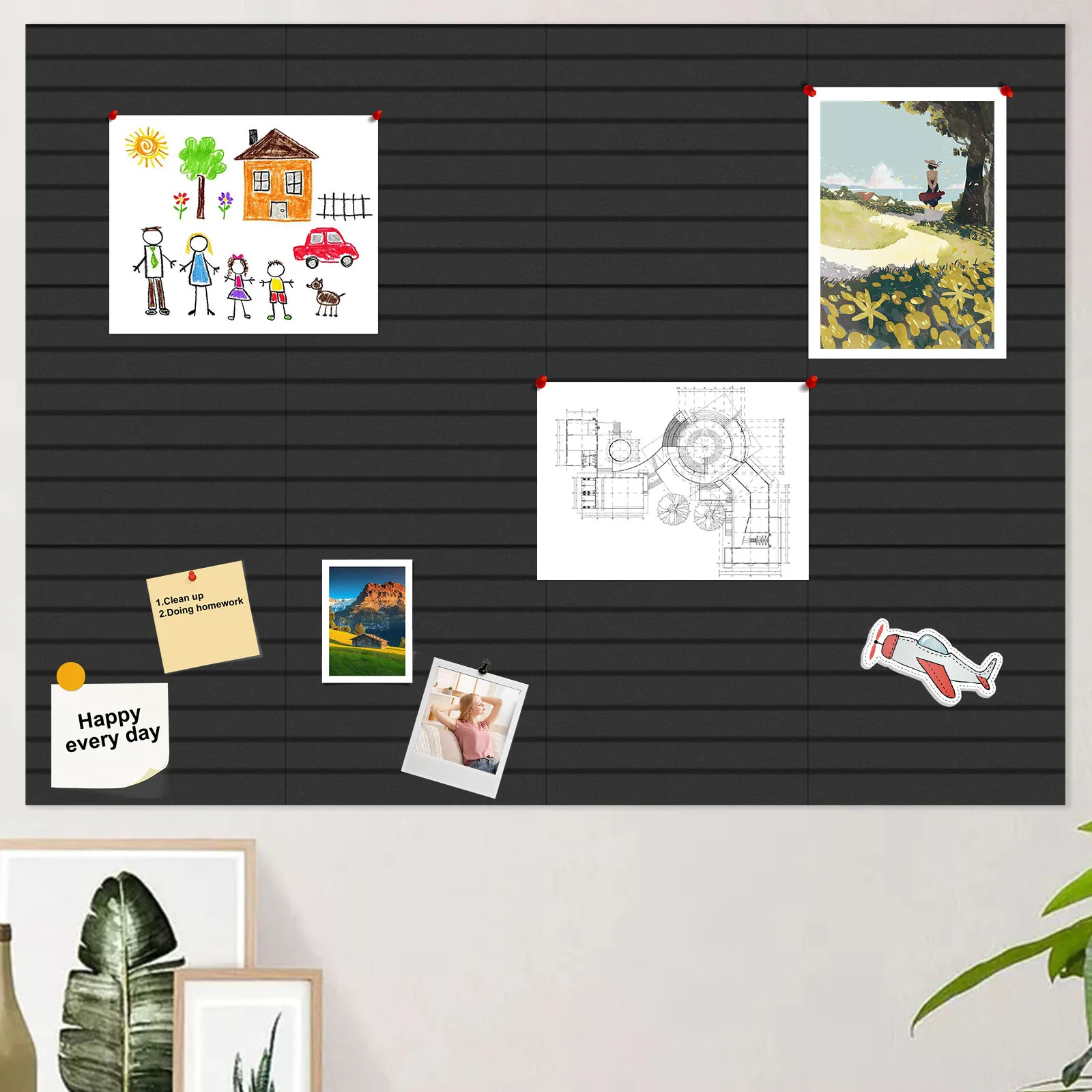 12 Stück Filz-Pinnwandfliesen für Fotos, Memos, Zuhause und Büro, Filz-Pinnwand mit abnehmbaren Klebelaschen, Wanddekoration