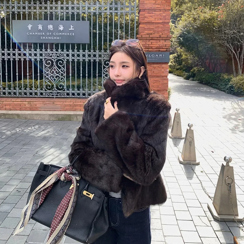 2025 nouveau manteau de fourrure de lapin naturel femmes automne hiver veste en cuir véritable et fourrure vêtements pour femmes vêtements de dessus pour femmes vraie fourrure dame