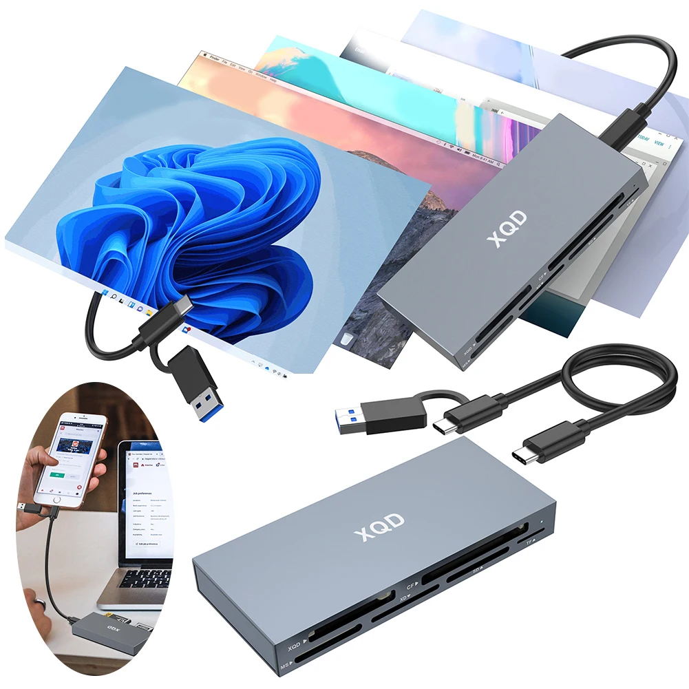 Lecteur de carte mémoire 6 en 1 USB C USB 3.0 XQD/SD/TF/MS/XD/CF lecteur de carte tout-en-un adaptateur de carte mémoire pour Sony série G/M