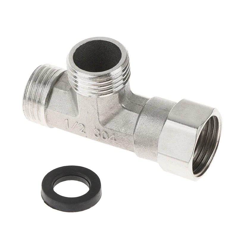 1 Stück 2025 Neue G1/2 "T-Ventil Wc Umsteller Ventil T Adapter Drei-wege Wasser Rohr splitter Ventil Bad Bidet Sprayer Dusche Fitting Image