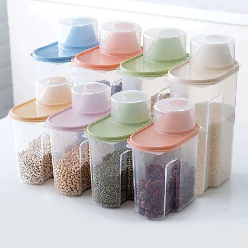 Récipient Transparent de stockage des aliments pour animaux de compagnie avec tasse à mesurer-pot hermétique pour aliments secs et friandises pour chiens et chats, multi-usage scellé