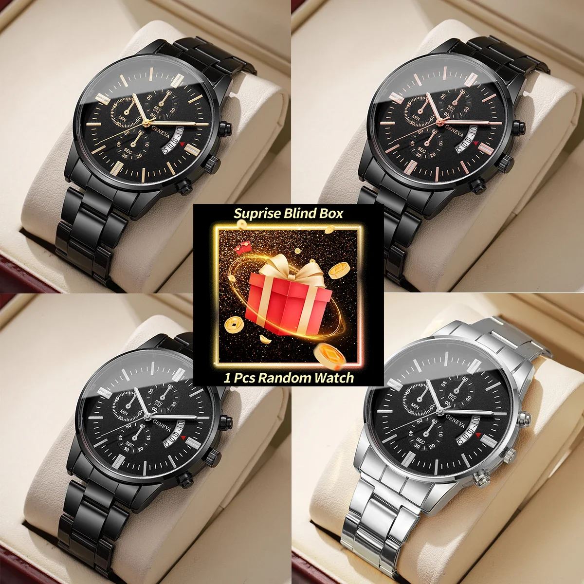 1PC Überraschung Mystery Uhr Blind Box-Mode Männer Business Uhren Kalender Quarzuhr Reloj Hombre (Ohne Box) Image