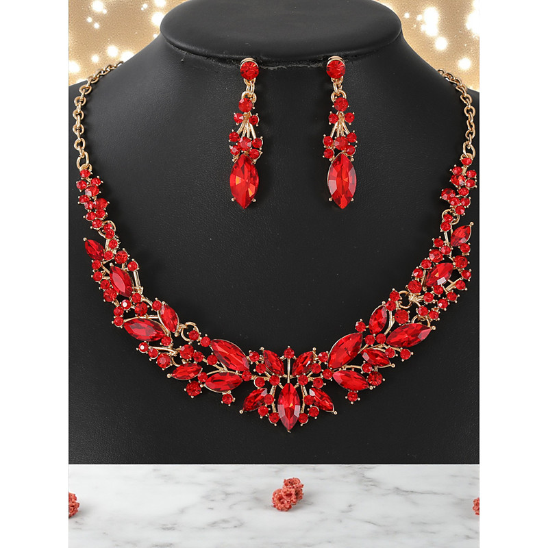 Women's Emerald Green Crystal Necklace and Earrings Set, Elegant Gold-Plated Jewelry for Evening Gala, Prom Cocktail Party