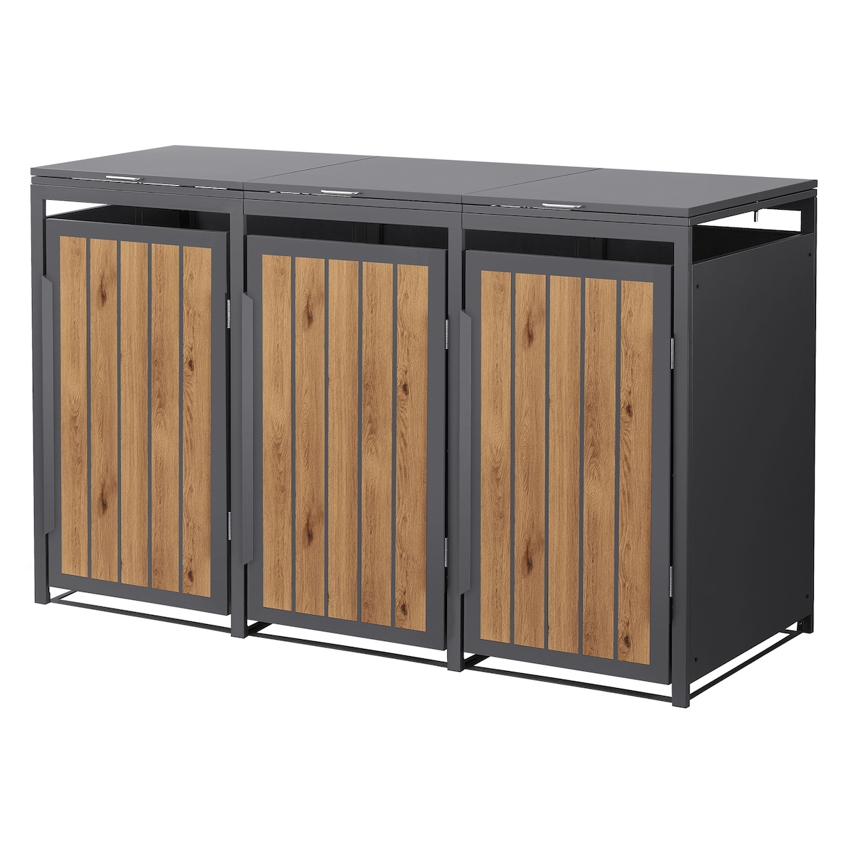 ML-Design Mülltonnenbox 3er Anthrazit-Holzoptik, wetterfeste Mülltonnenverkleidung, aus Stahl Image