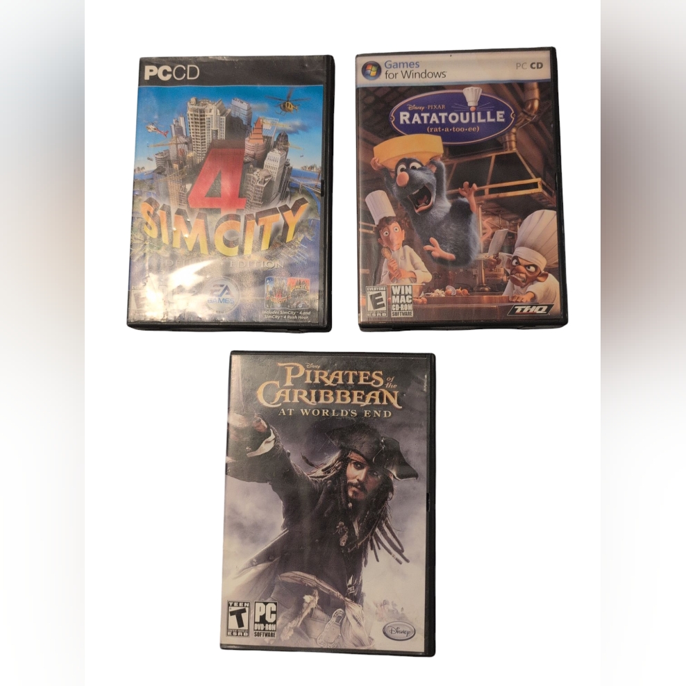 Disney Video Games & Consoles | Lot Of 3 Pc Cd Video Games Pirates Of The Caribbean Sim City 4 Ratatouille Cib | Color: Black | Size: Os