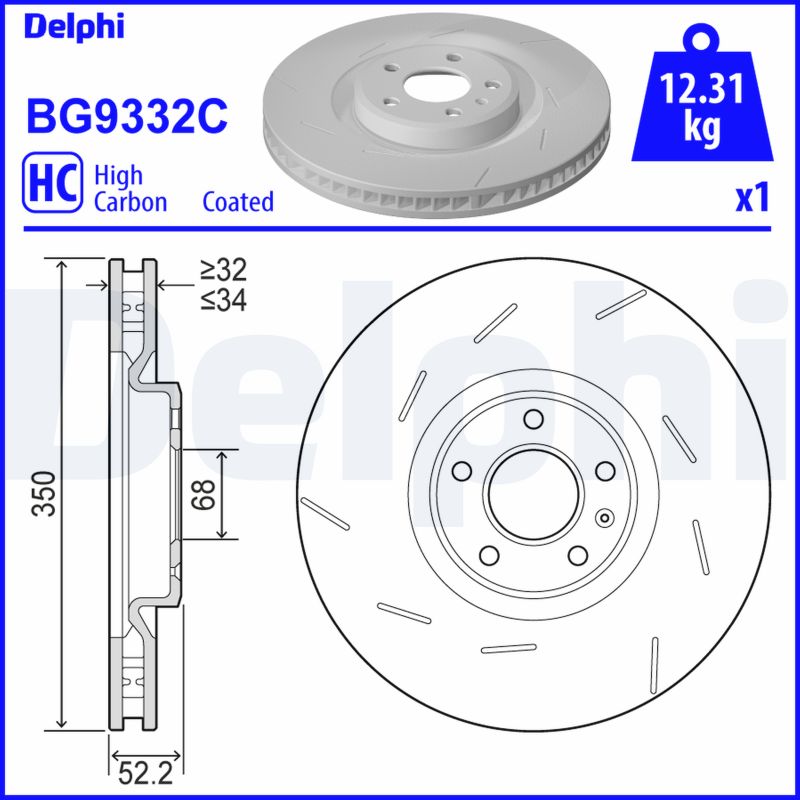 DELPHI Bremsscheibe BG9332C vorne rechts belüftet 350mm für PORSCHE 95B615302R 95B615302H 95B615302F Image