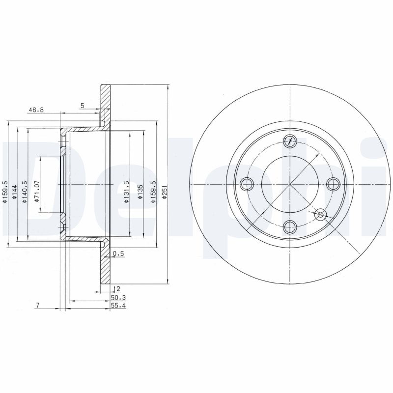 DELPHI Bremsscheibe hinten rechts links voll 251mm für CITROËN 4246.L6 E169120 BG3367 Image