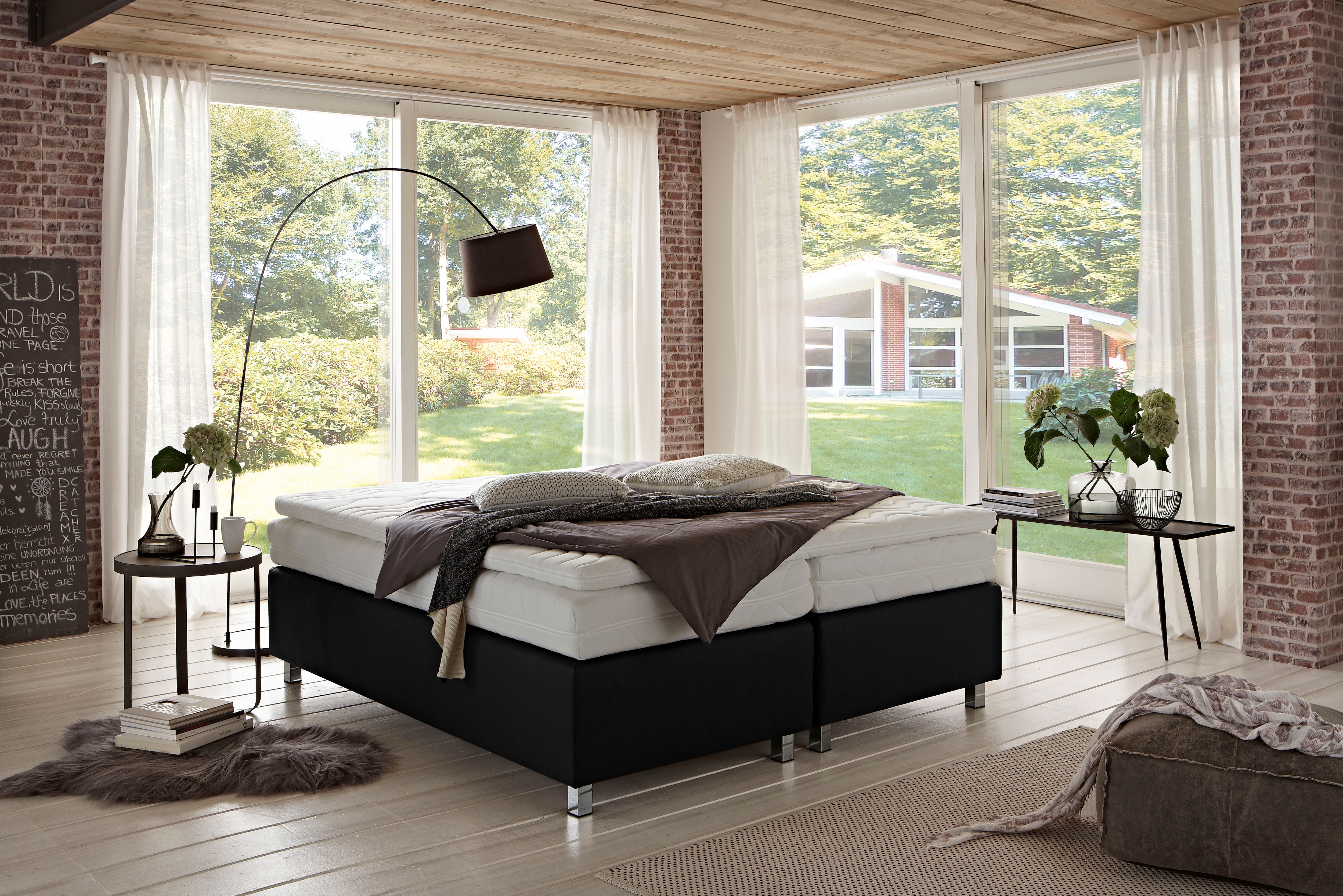 Boxspringbett "London", schwarz, B:200cm L:200cm, WESTFALIA SCHLAFKOMFORT, Komplettbetten Image