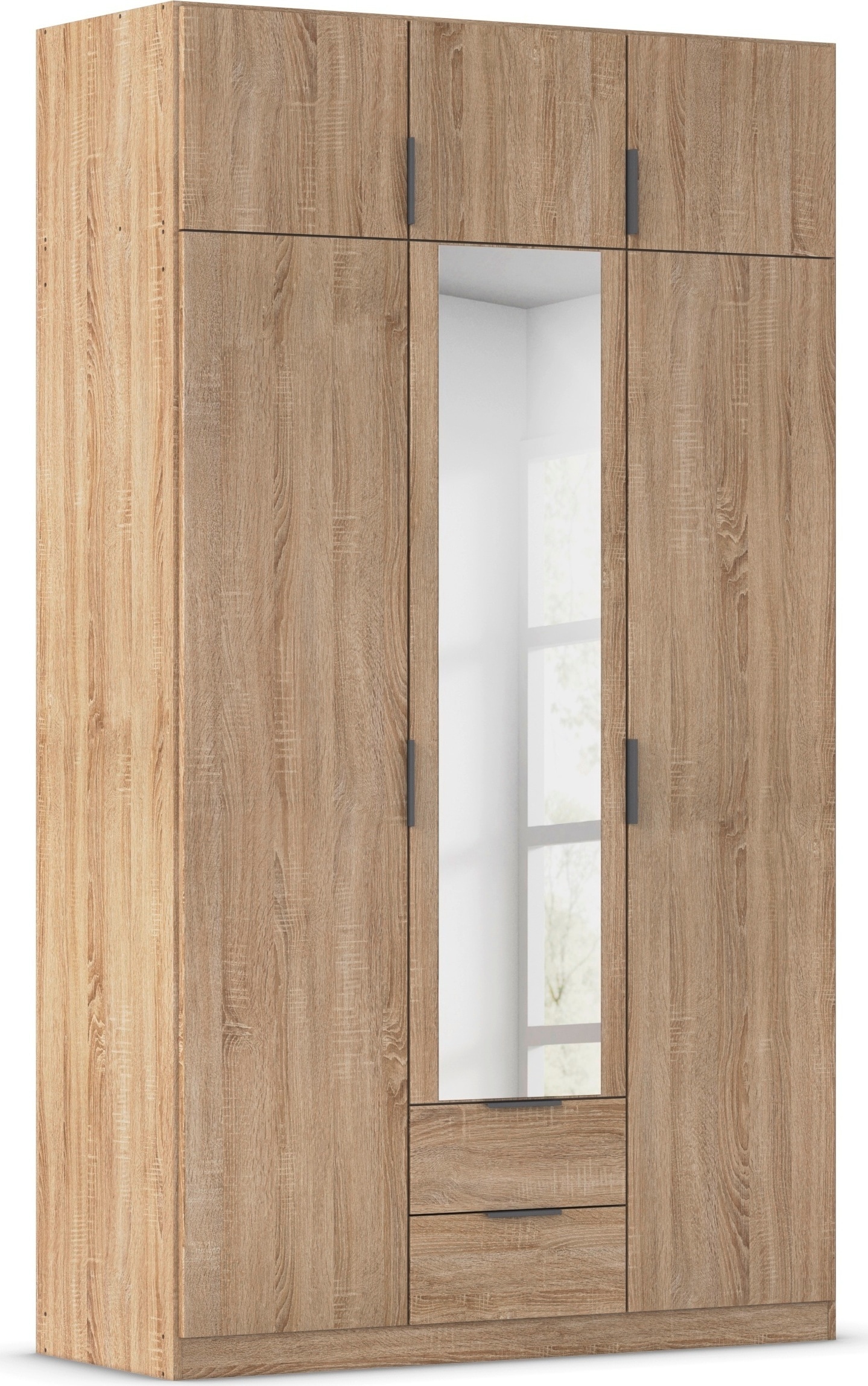Kleiderschrank RAUCH "Drehtürenschrank Schrank Garderobe Ankleide Schlafzimmer LAGOA", eiche sonoma, B:136cm H:235cm T:54cm, Holzwerkstoff, Schränke, geräumige Schubladen, 3 Breiten, optional mit Aufsatz MADE IN GERMANY Image