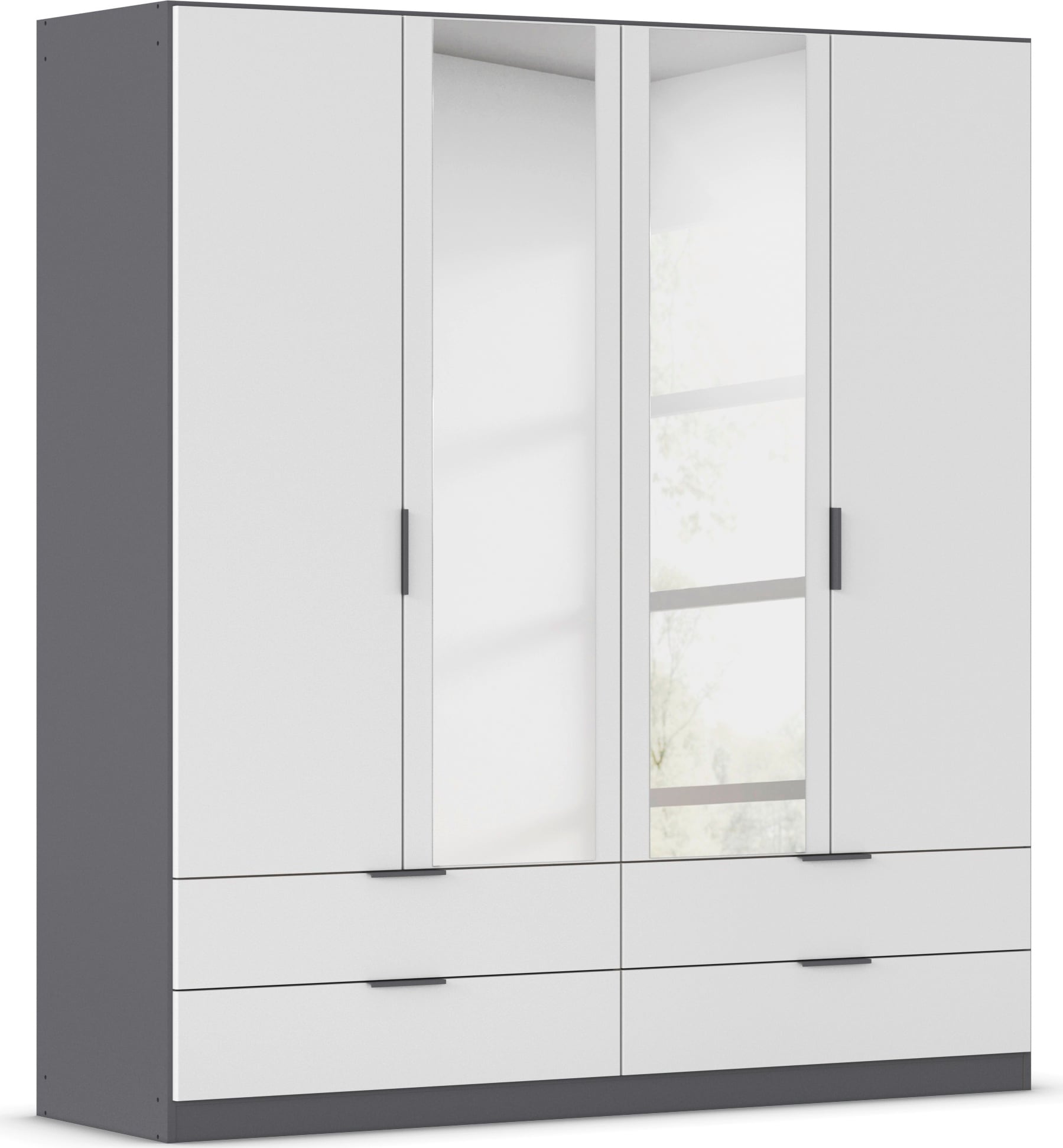 Kleiderschrank RAUCH "Drehtürenschrank Schrank Garderobe Ankleide Schlafzimmer LAGOA", graumetallic, alpinweiß, B:181cm H:197cm T:54cm, Holzwerkstoff, Schränke, geräumige Schubladen, 3 Breiten, optional mit Aufsatz MADE IN GERMANY Image