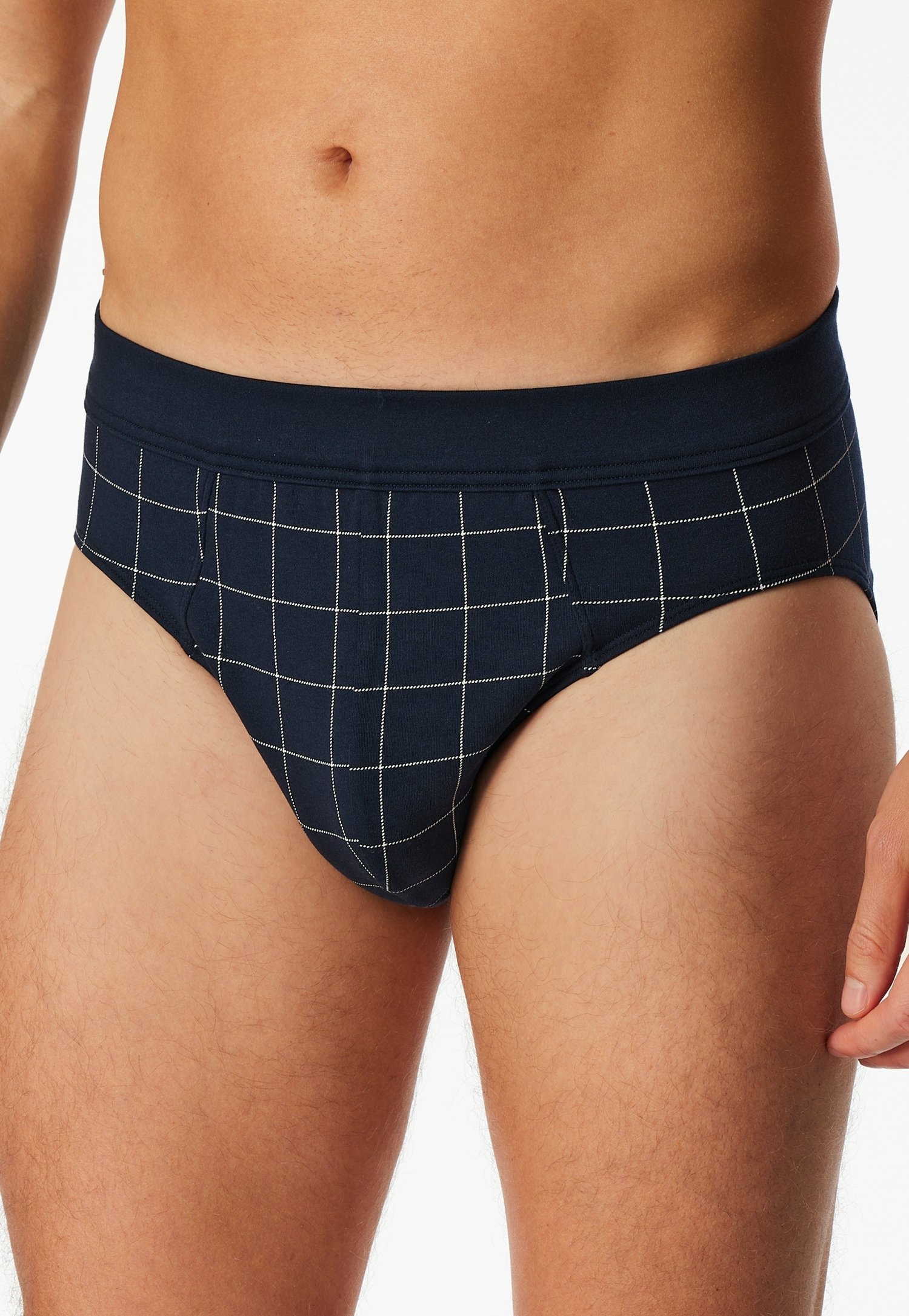 Minislip SCHIESSER "Fine Interlock", Herren, Gr. 8, blau (804, blau), Interlock, Obermaterial: 95% Baumwolle, 5% Elasthan, körpernah, Unterhosen, kariert, ohne Eingriff, softer Bund Image