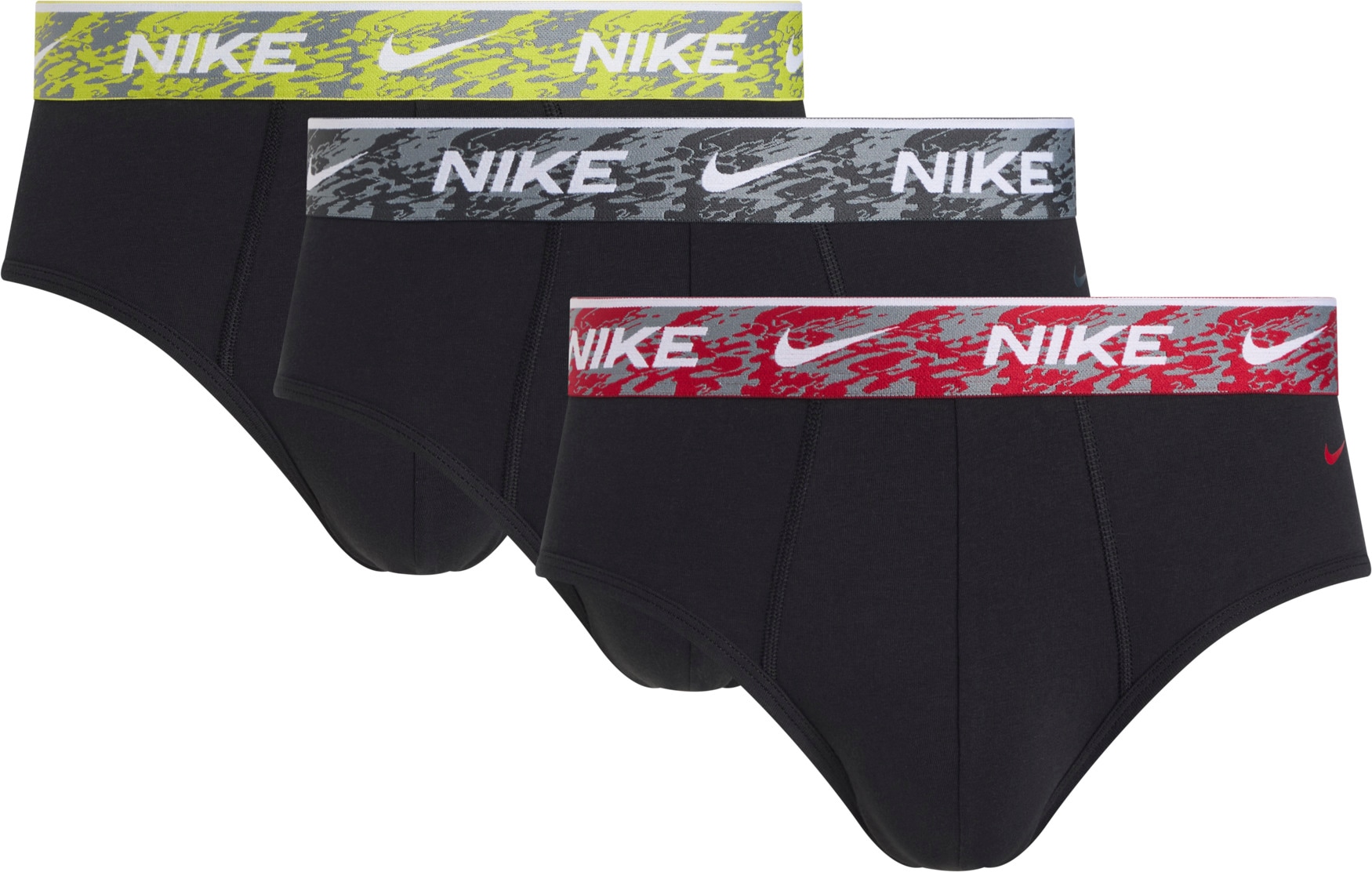 Hipster NIKE UNDERWEAR "BRIEF 3PK", Herren, Gr. XL, blk gym rd, anthr, b cts wrpd mrbl wb, Jersey, Obermaterial: 95% Baumwolle, 3% sonstige Fasern, 2% Elasthan, kontrastfarbene Details, unifarben, körpernah, Unterhosen, mit Logo-Elastikbund Image