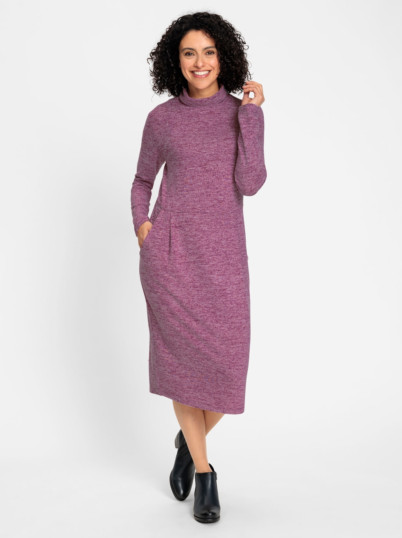 Jerseykleid INSPIRATIONEN "Jersey-Kleid", Damen, Gr. 36, Normalgrößen, lila (erika, meliert), Jersey, 50% Polyester, 47% Viskose, 3% Elasthan, meliert, unifarben, knielang, Kleider Image