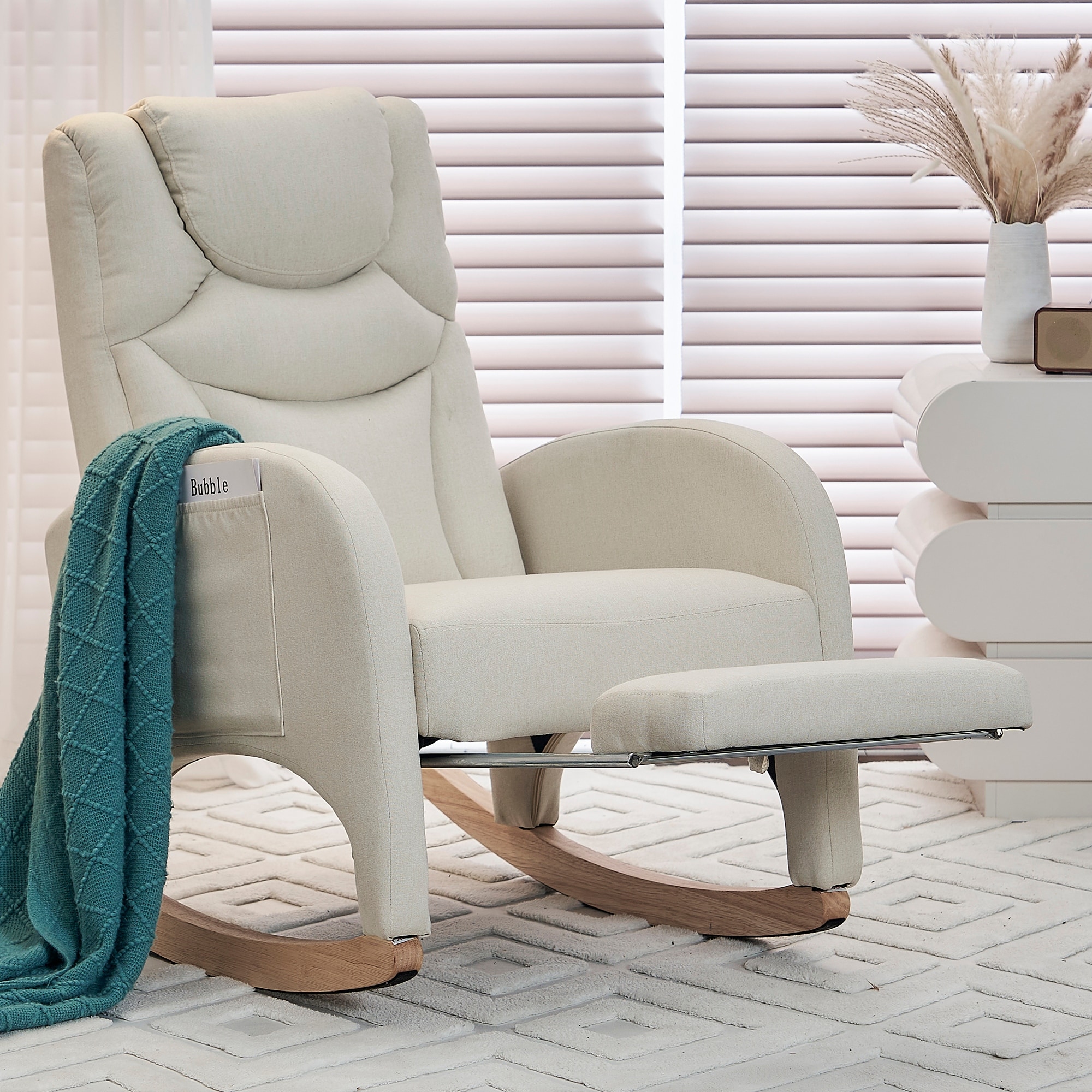 Teddy Fabric Nursery Rocking Chair With Adjustable Footrest