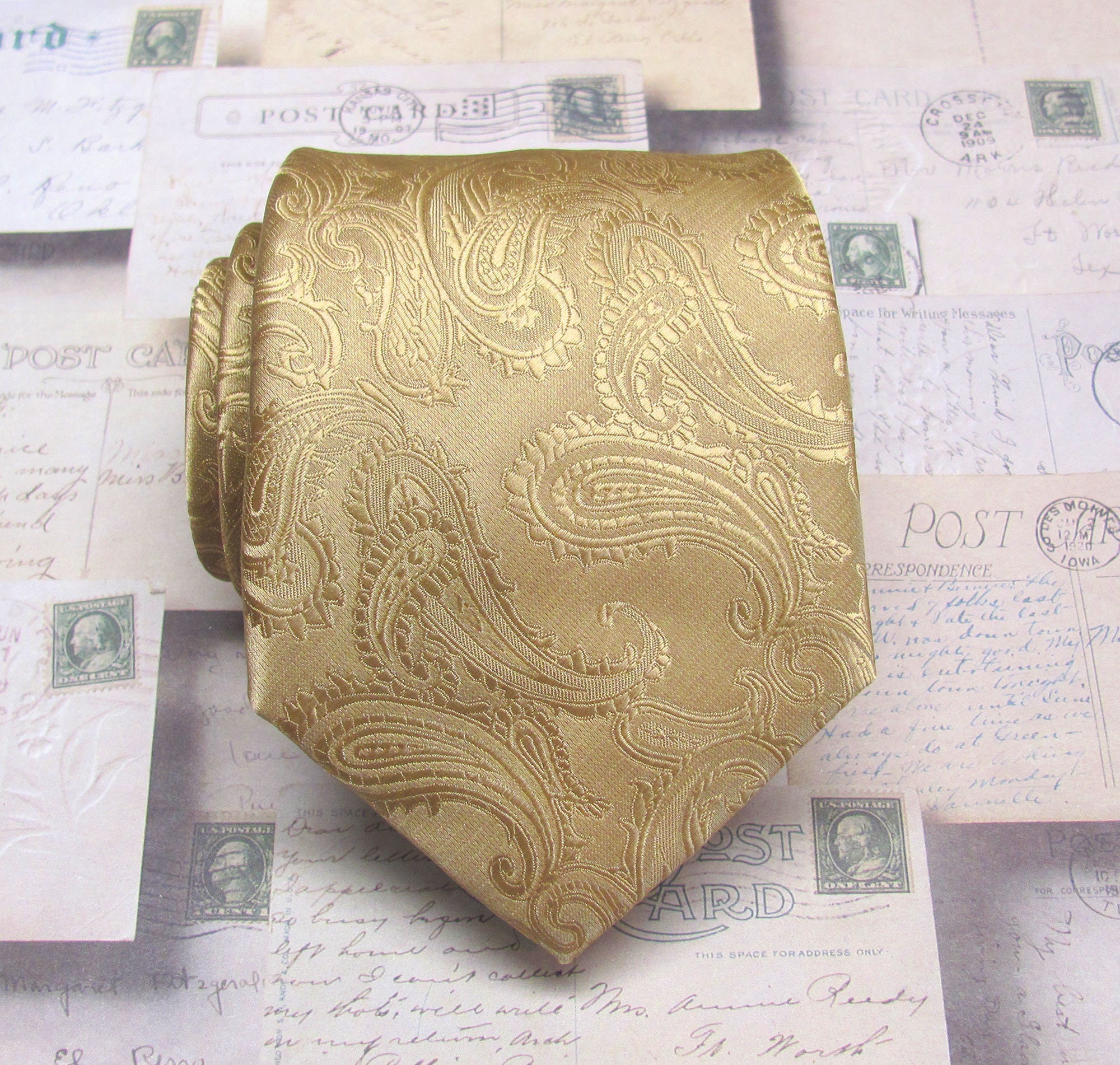 Herren Krawatten. Krawatte taupe. Herren Krawatte Taupe Braun Gold Paisley Krawatte mit Passenden Einstecktuch Option