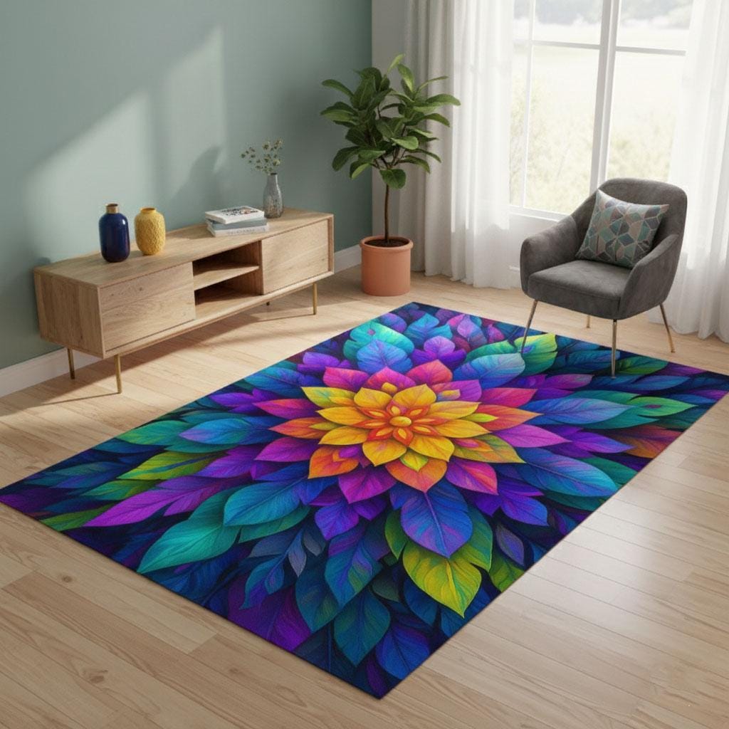 Mandala Muster Teppich, Floral Mandala Teppich, Mandala Teppich, Bunter Teppich, Mandala Teppich, Mandala Kunst Teppich, Blumenteppich, Minimalistisch