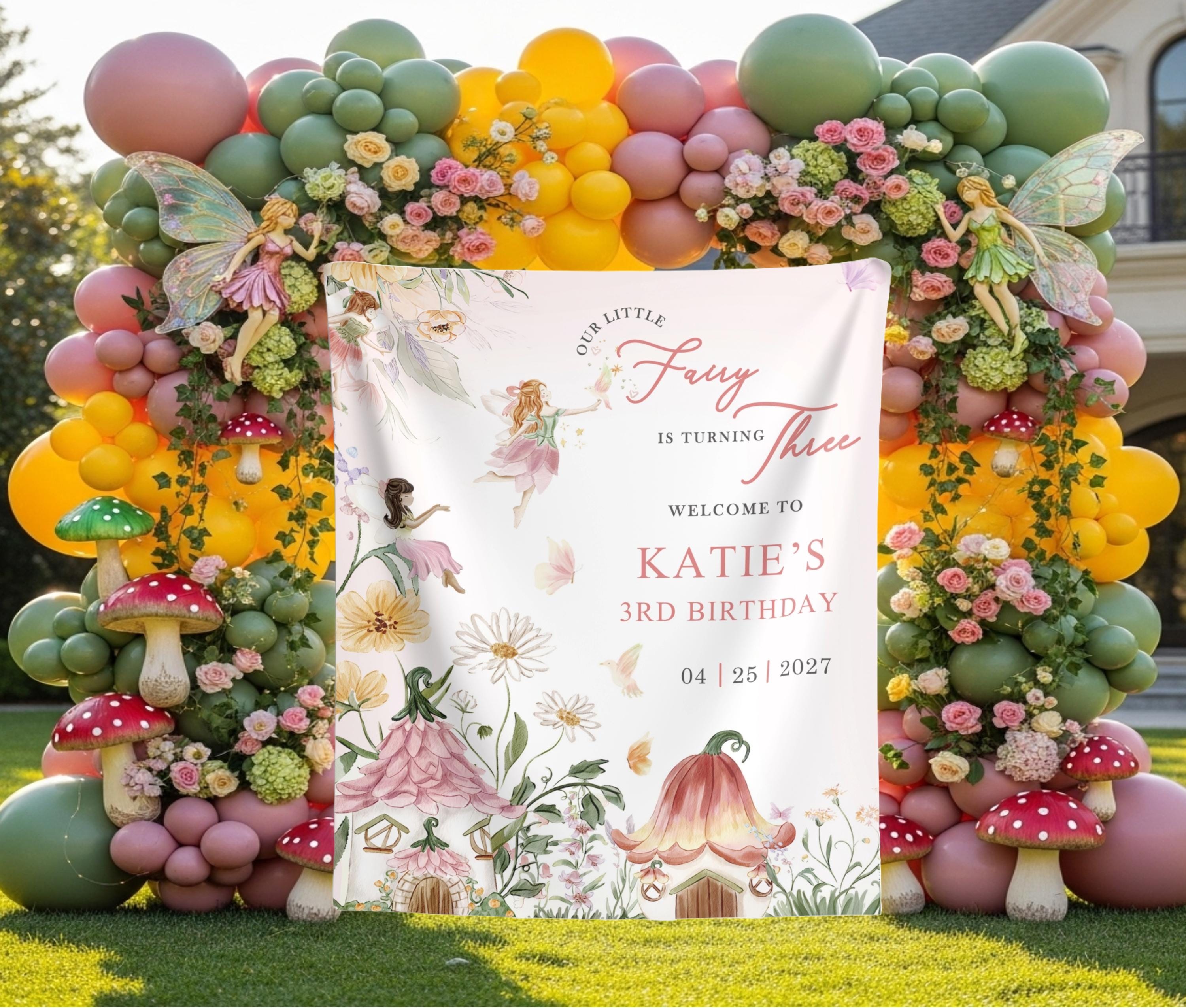 Benutzerdefinierte Fee Geburtstag Foto Hintergrund Garten unter dem Motto Geburtstag Banner für Mädchen Verzauberte Waldparty Willkommen Zeichen Fee G
