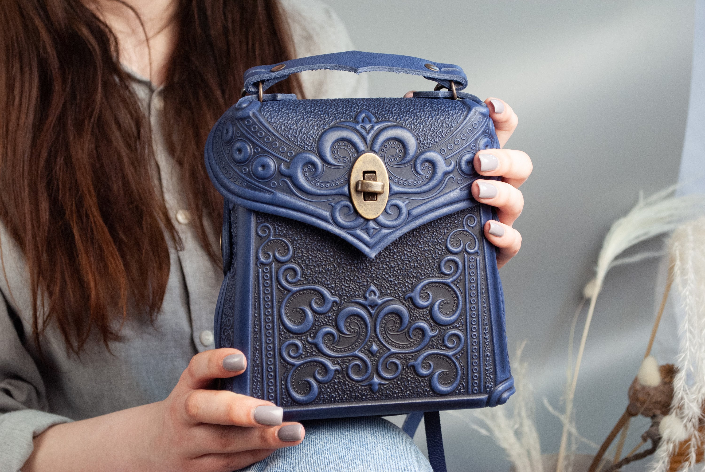 Dunkelblaue Crossbody-tasche Boho Crossbody-tasche Vegane Messenger-Taschen Orientalische Tasche Hippie-tasche Sling-tasche Mittelgroße Tasche