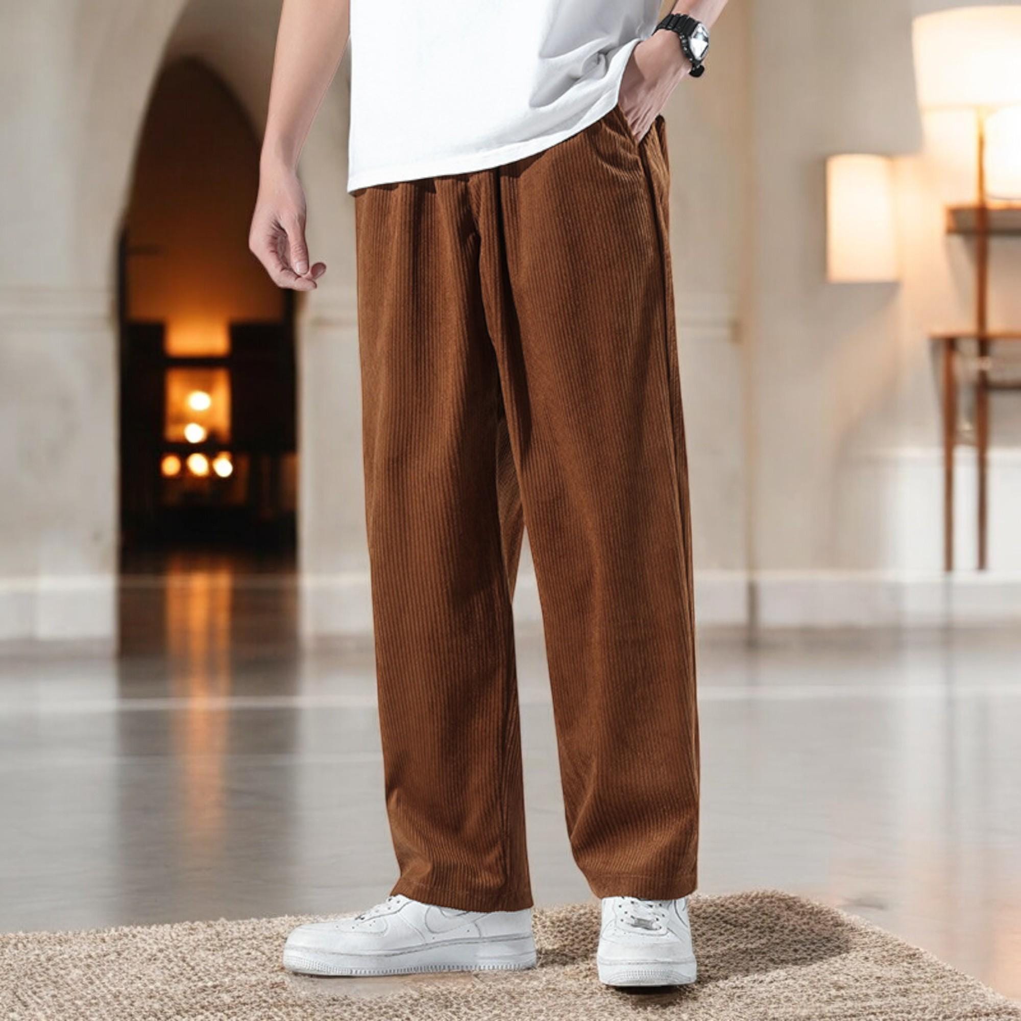 Herren Cord Hose Retro Hose mit weitem Bein Hose Relaxed Fit Cord Hose Vintage 60er Jahre Stil Lässige Hoch taillierte Loose Fit