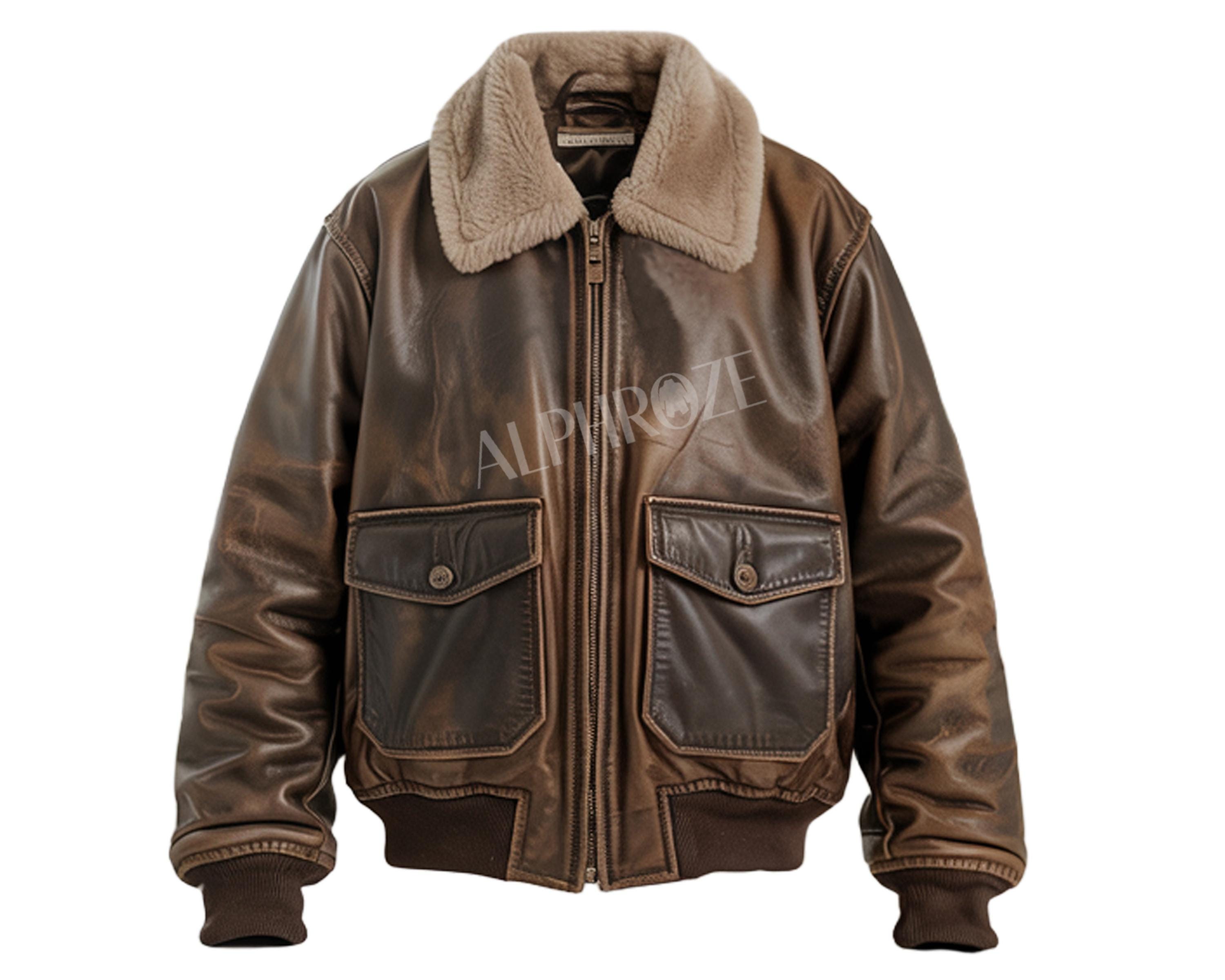 Men's Aviator Brown Leather Bomber Jacket | Fur Collar Vintage Style Jacket