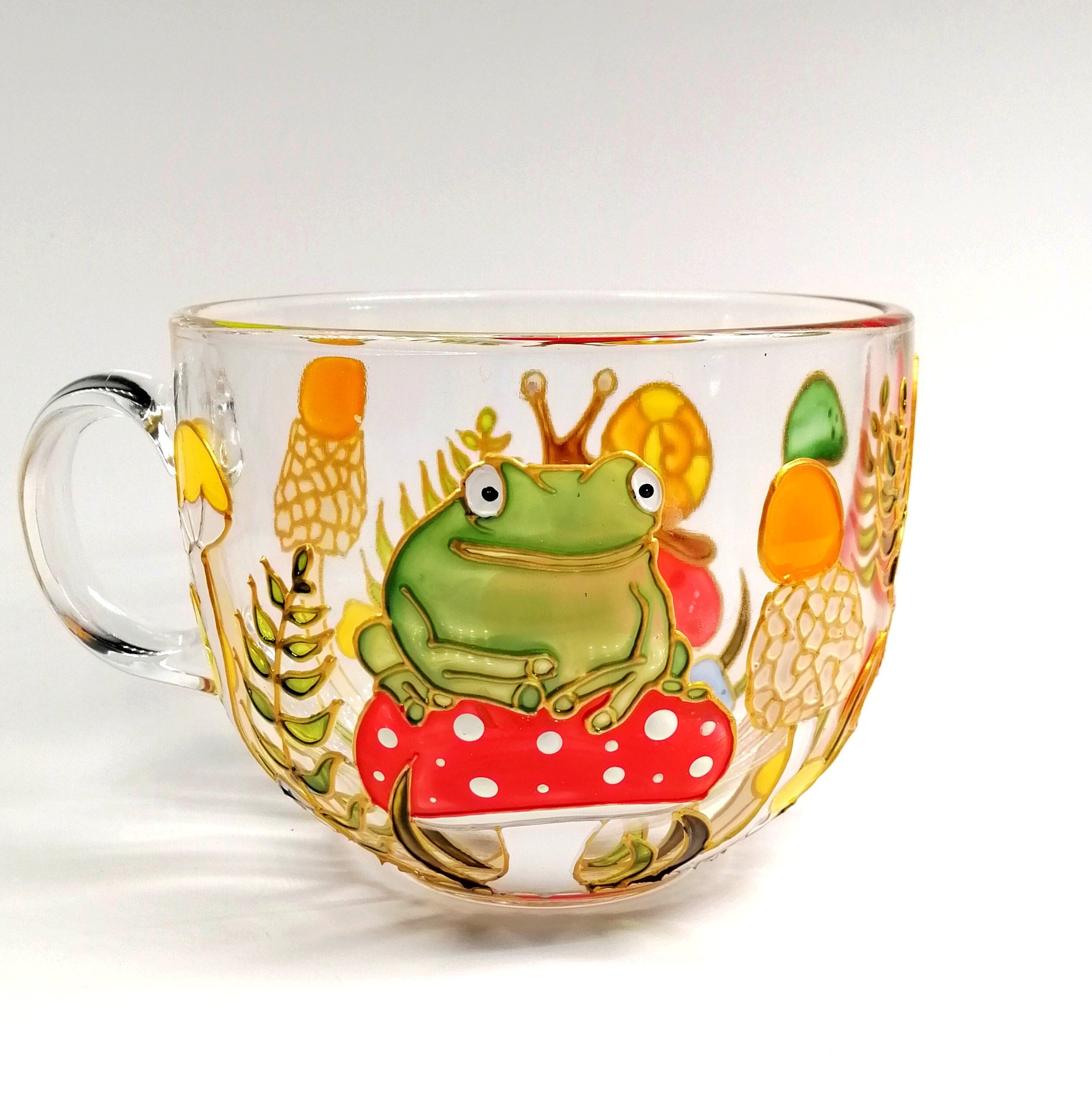 Frosch Kaffeebecher Pilz Kaffeebecher handbemalt Personalisierte Fliegenpilz Teetasse Kaffee-Liebhaber Geschenk für Frau, Frau, Geburtstagsgeschenk fü