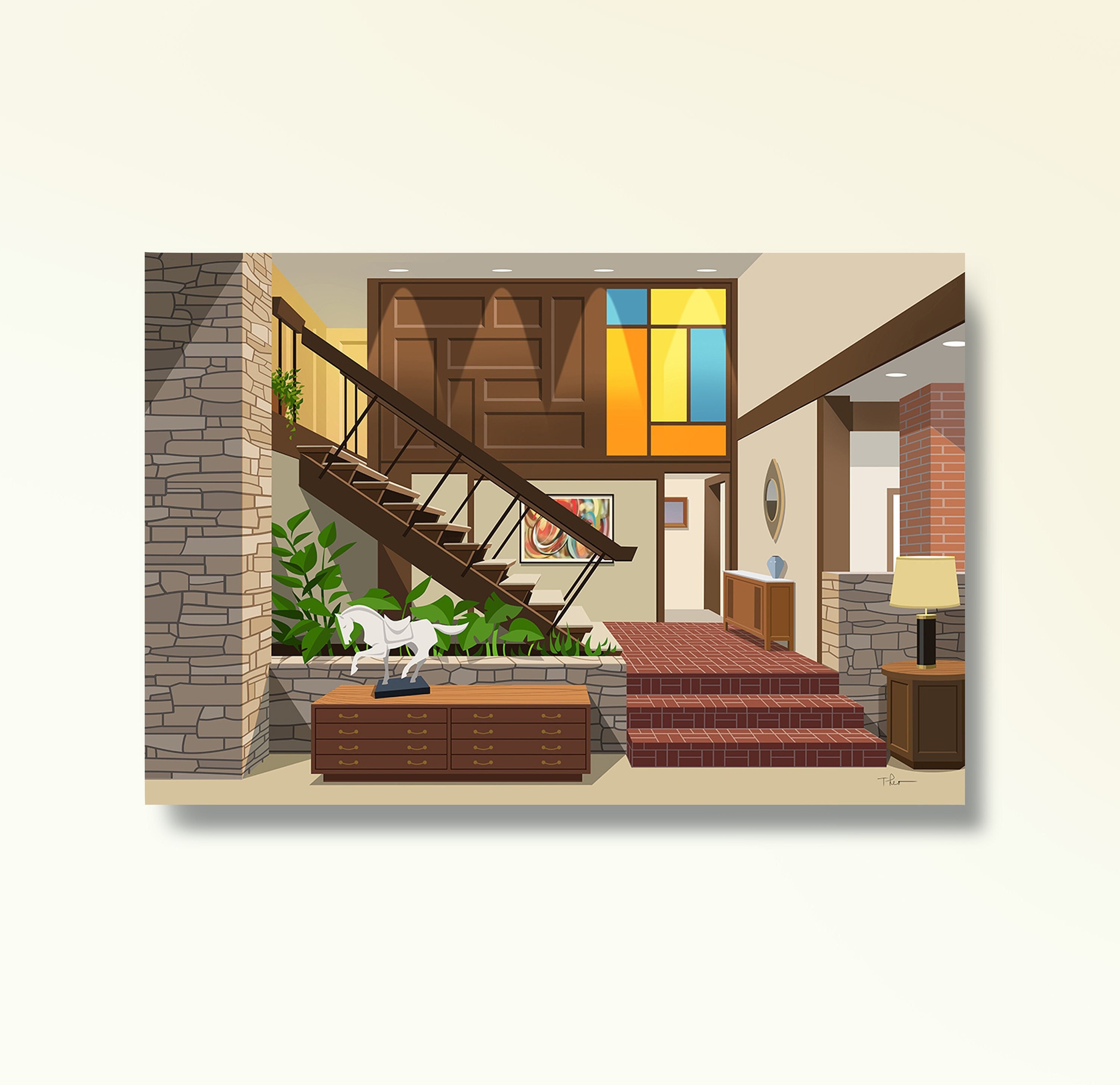 Brady Bunch House, Mid Century Modern Wandkunst, Mid Century Architektur, Mid Century Möbel, Brady Bunch