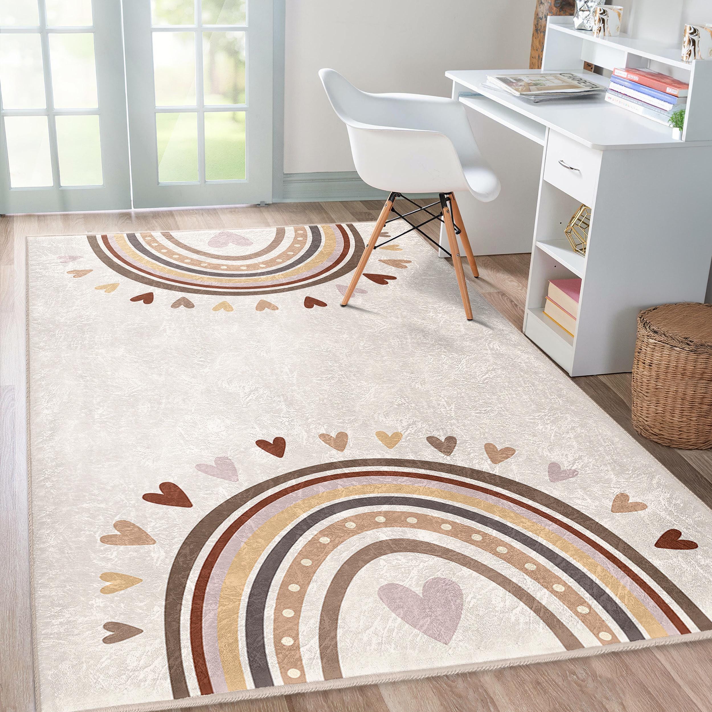 Regenbogen Herz Muster Teppich - Kinderzimmer Kinderzimmer Dekor - Cremefarbener Akzent Teppich - Spielzimmer Teppich - Modernes Design Teppich - Boho