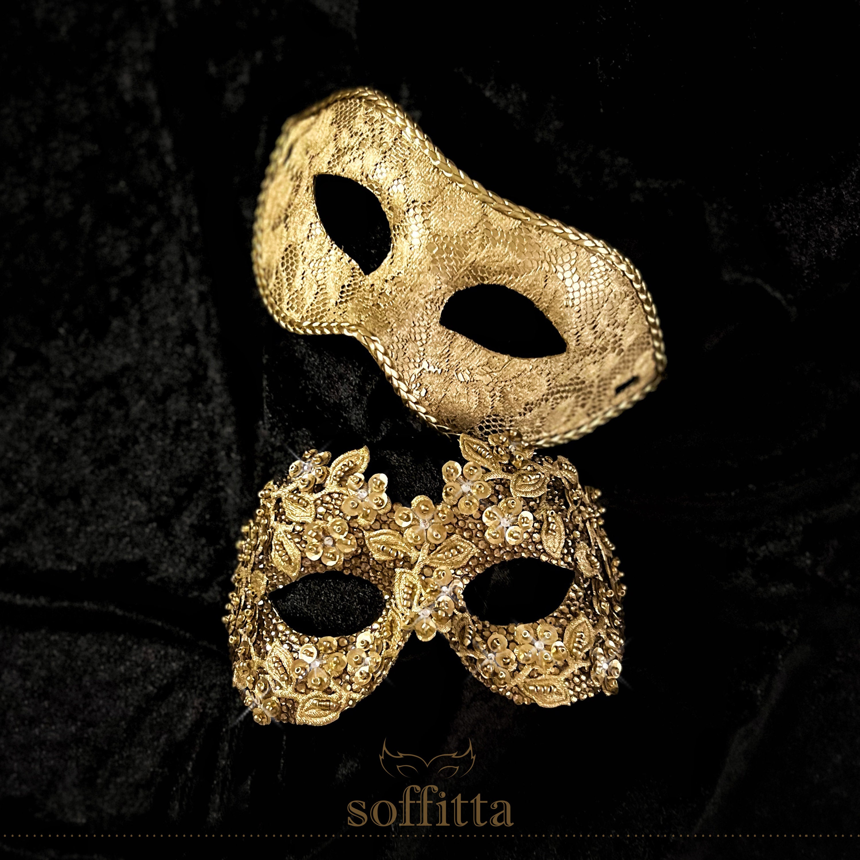 Stil Venezianische Gold Paar Maskerade Maske - Gold Spitze Masquerade Ball Maske für Frauen und Männer - Braut und Bräutigam Maske