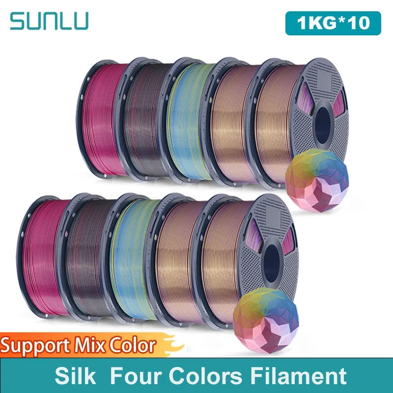 SUNLU 10 kg Seide PLA Plus vier Farben Filament 1 kg 1,75 mm Pla+ Rabinbow vier Farben ordentlich gewickeltes 3D-Filament für 3D-Drucker Image