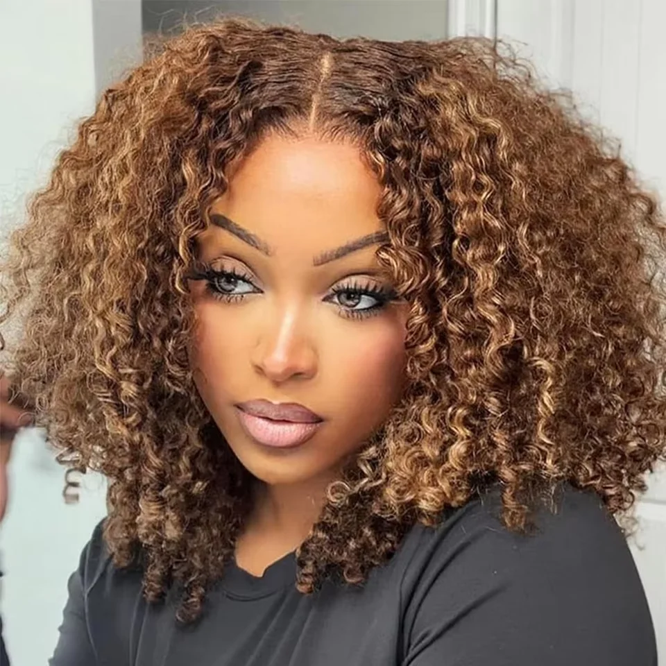 Highlight Lockige Bob 13x4 Spitze Frontal Perücke Brasilianische Ombre Braun Tiefe Wasser Welle Kurze Bob Spitze Front menschliches Haar Perücken Für Frauen