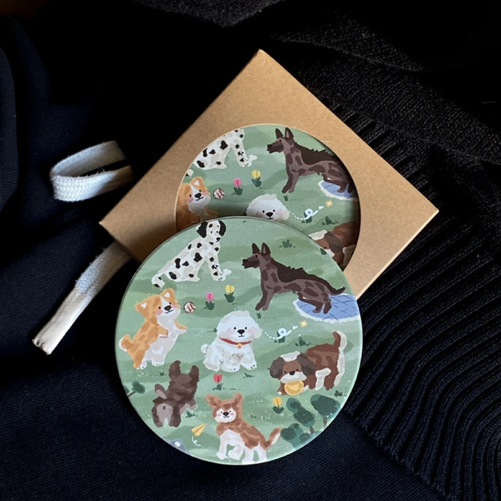 Keramik Coaster Cute Dog Round Coaster für Getränke Runde Premium Saugle Saugle Ceramic Hunde Liebhaber Untersetzer für Wohnkultur Café
