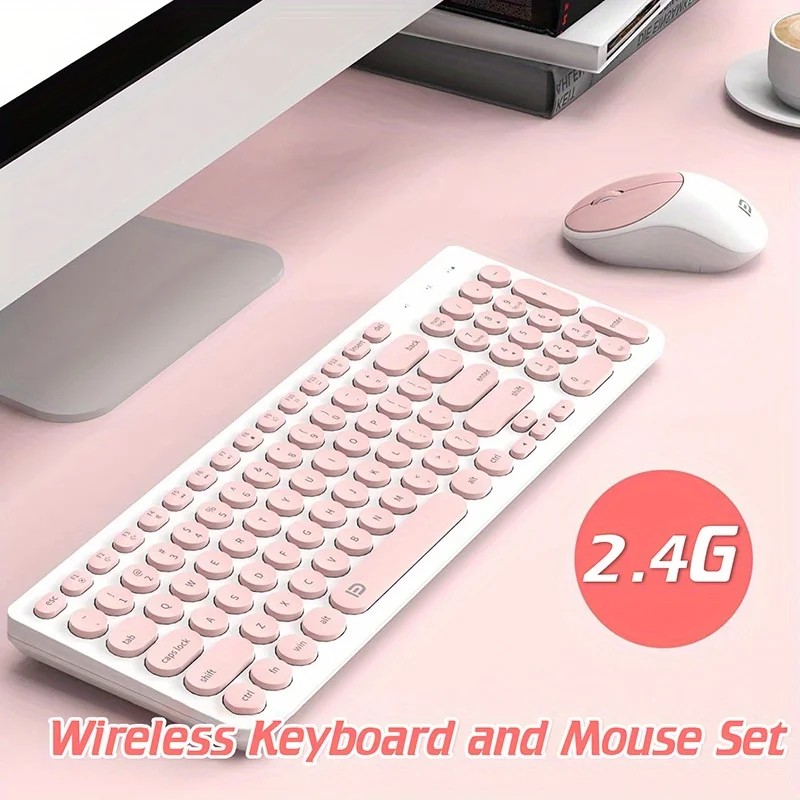 1 Satz kabellose 2,4-G-Tastatur und -Maus, tragbare Büro-Maus-Sets mit 95 Tasten und Multimedia-Tasten, geräuschlose Tastaturmäuse mit runden Tastenköpfen Image