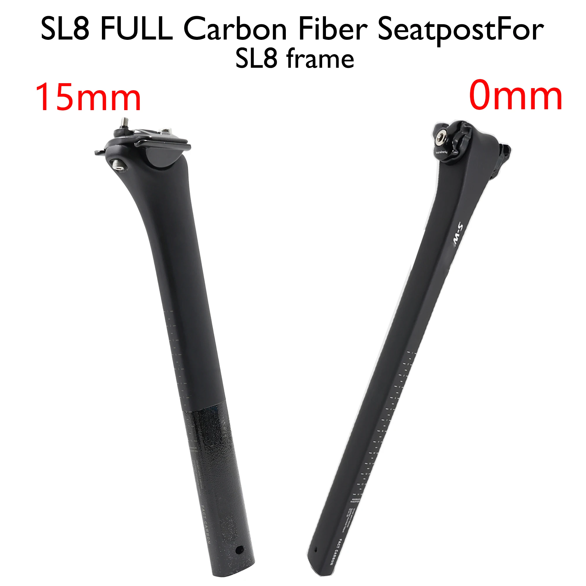 Leichte Carbon-Rennrad-SL8-Sattelstütze, 380 mm Länge, 0 mm/15 m, versetztes schwarzes mattes Finish für Renn- und Performance-Radfahren