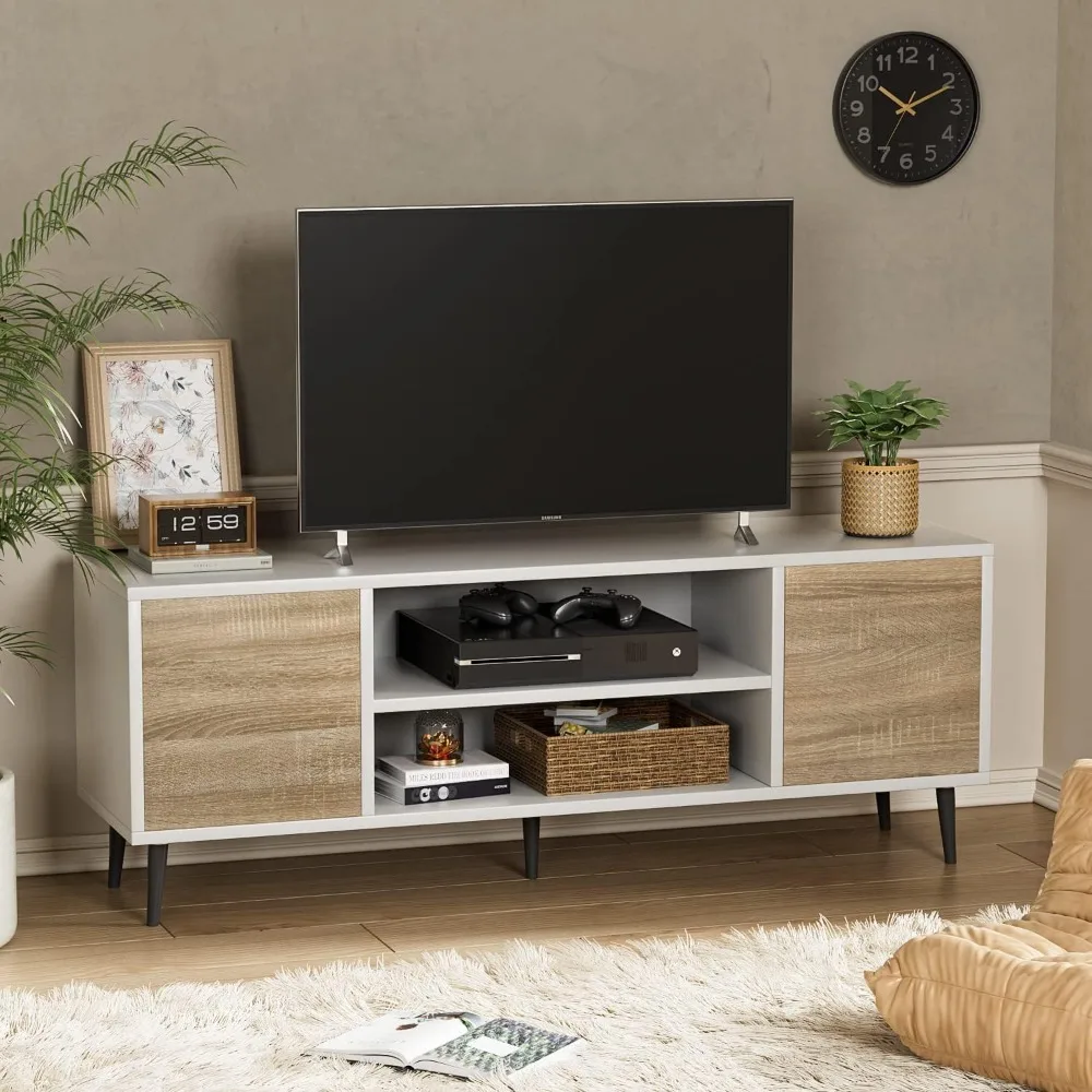 Modern TV Stand for 65" Television, Entertainment Center with Two Storage , Retro Style Media Console for Living Room,