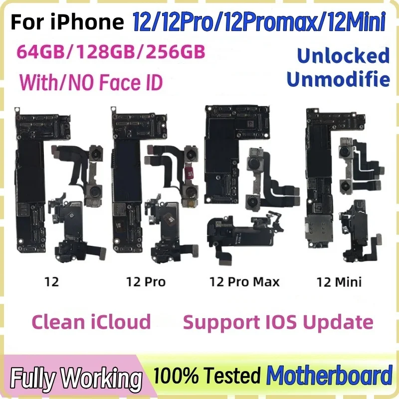 100% fonctionnel débloqué pour iPhone 12 mini carte mère propre iCloud carte mère avec/sans identification faciale pour iphone 12 Pro max carte mère