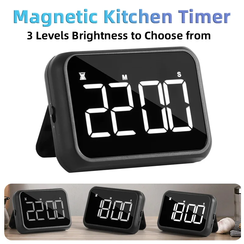 LED-Küchentimer, großes Display, USB-Aufladung, digitaler Timer, Count-Up, Countdown, magnetischer Küchentimer zum Kochen, Lernen Image