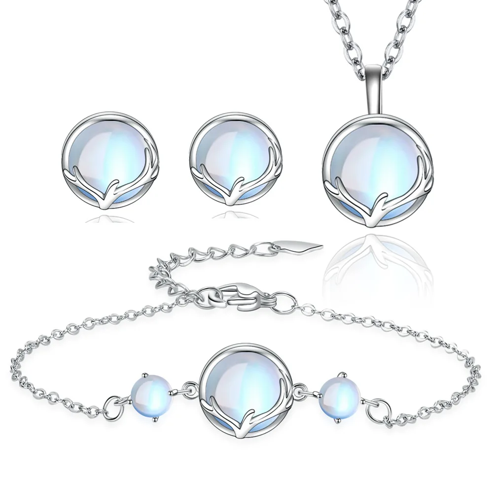 Schmucksets aus 925er-Sterlingsilber, rund, Geweih, Kristall, Ohrringe, Armbänder, Halskette, elegante Weihnachten für Frauen, kostenloser Versand Image
