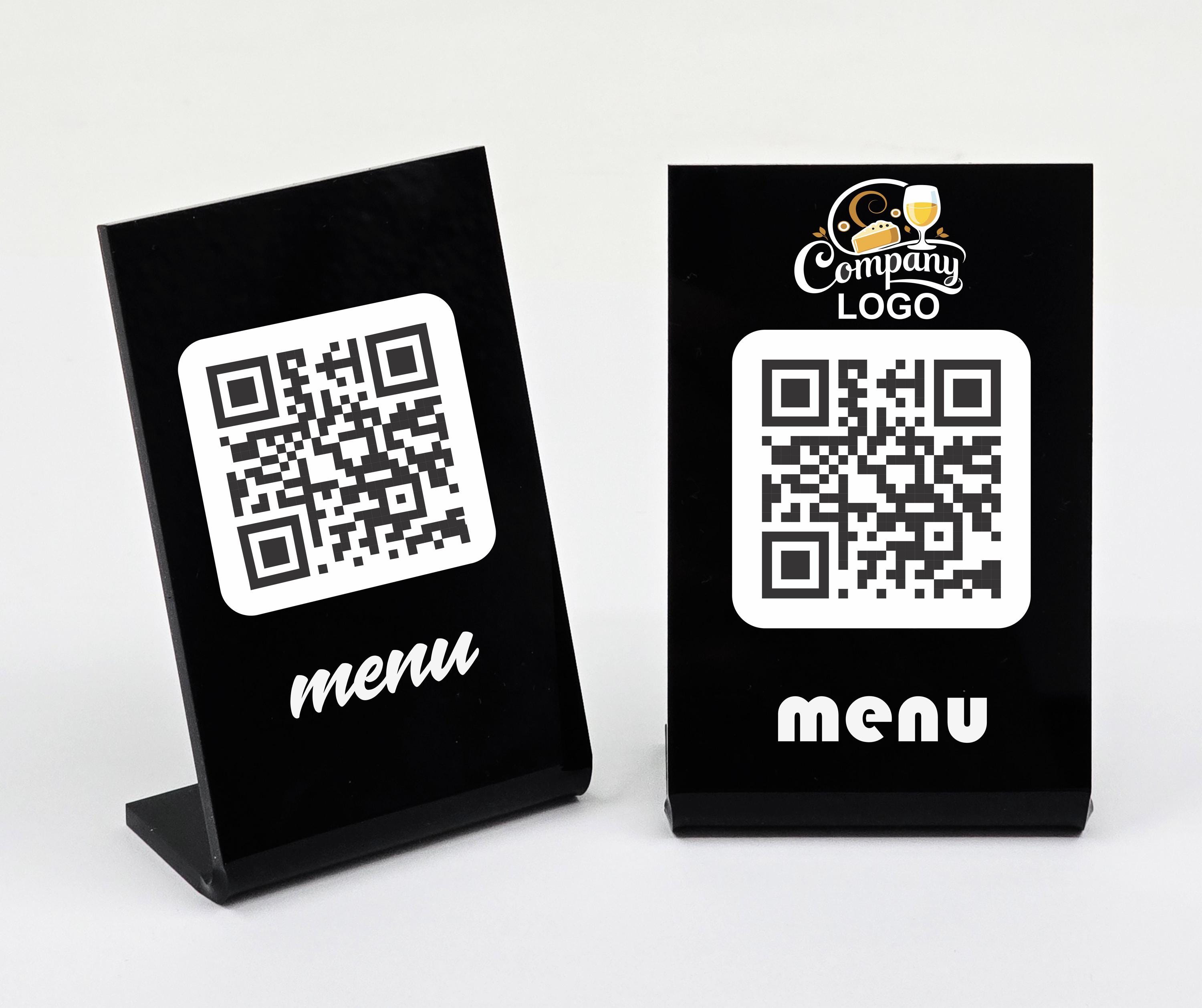 Espositore per menù con codice QR / Cartello da tavolo in acrilico nero con QR stampato / Espositore per menù ristorante personalizzato / Cartello per