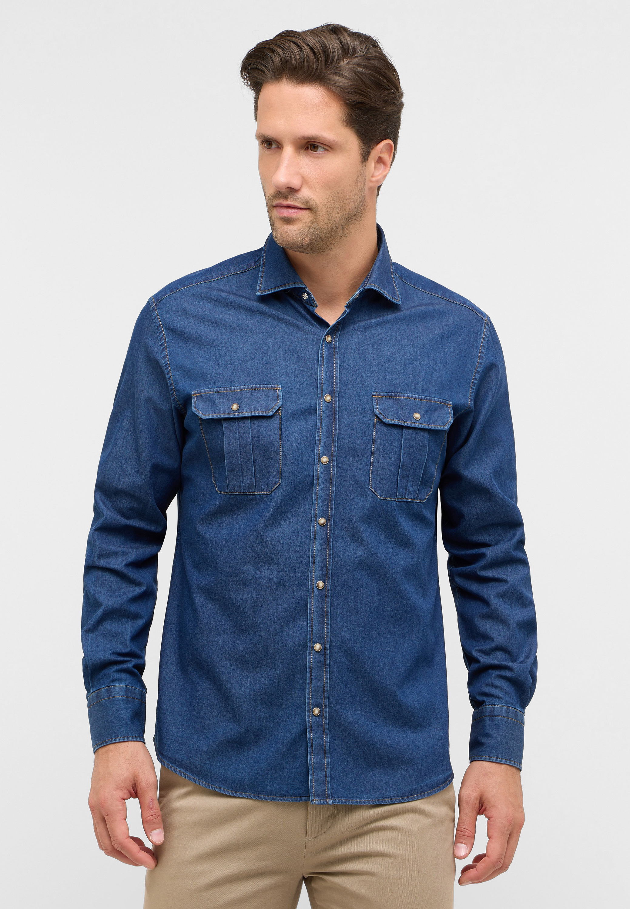 Langarmhemd ETERNA "MODERN FIT", Herren, Gr. 41, Normalgrößen, dunkelblau, Twill, 100% Baumwolle, tailliert, Manschette, Hemden, EASY IRON (bügelleicht) Image