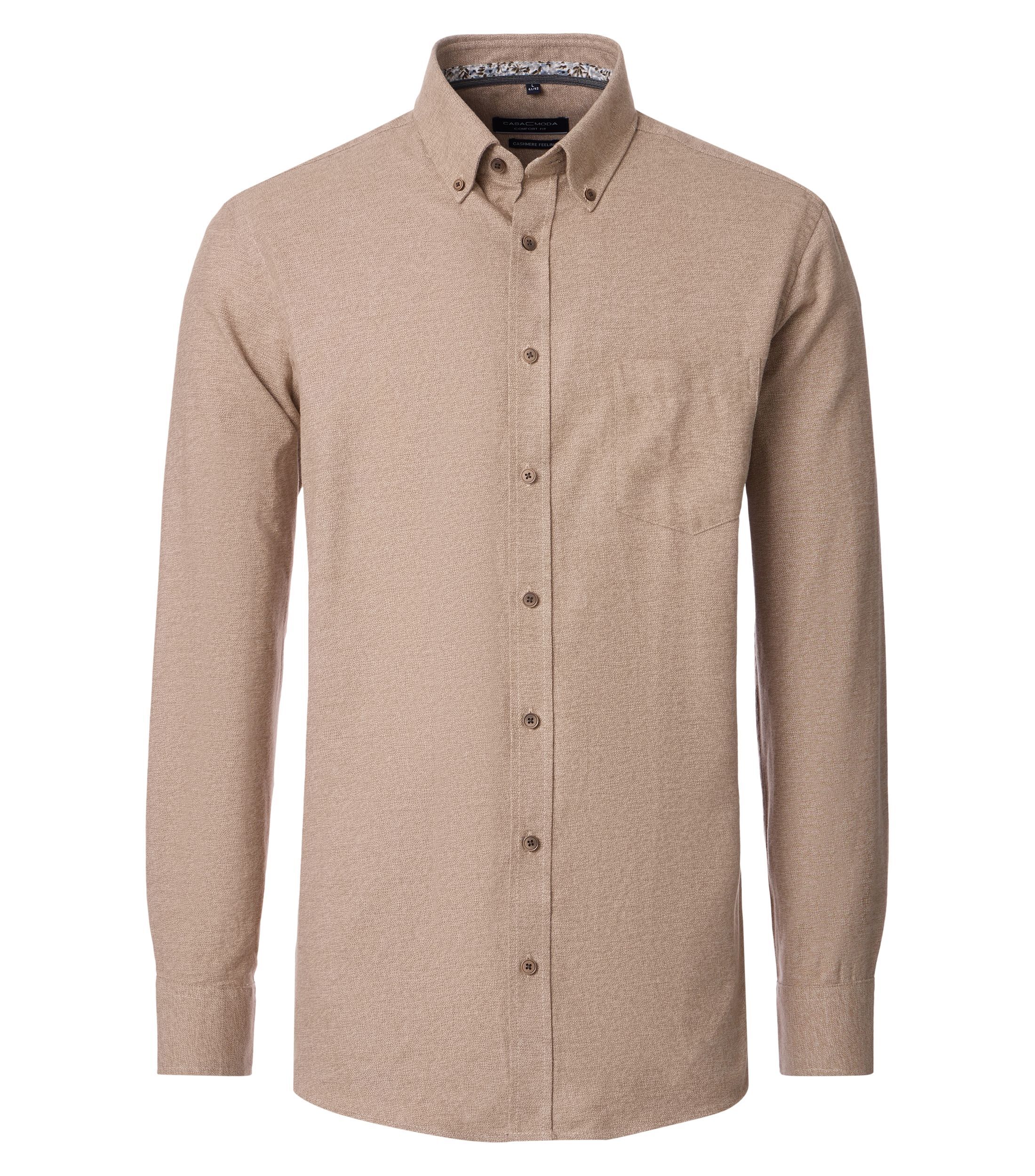 Langarmhemd CASAMODA "CASAMODA Freizeithemd uni", Herren, Gr. 4XL, Normalgrößen, beige, 100% Baumwolle, unifarben, comfort fit, Hemden Image