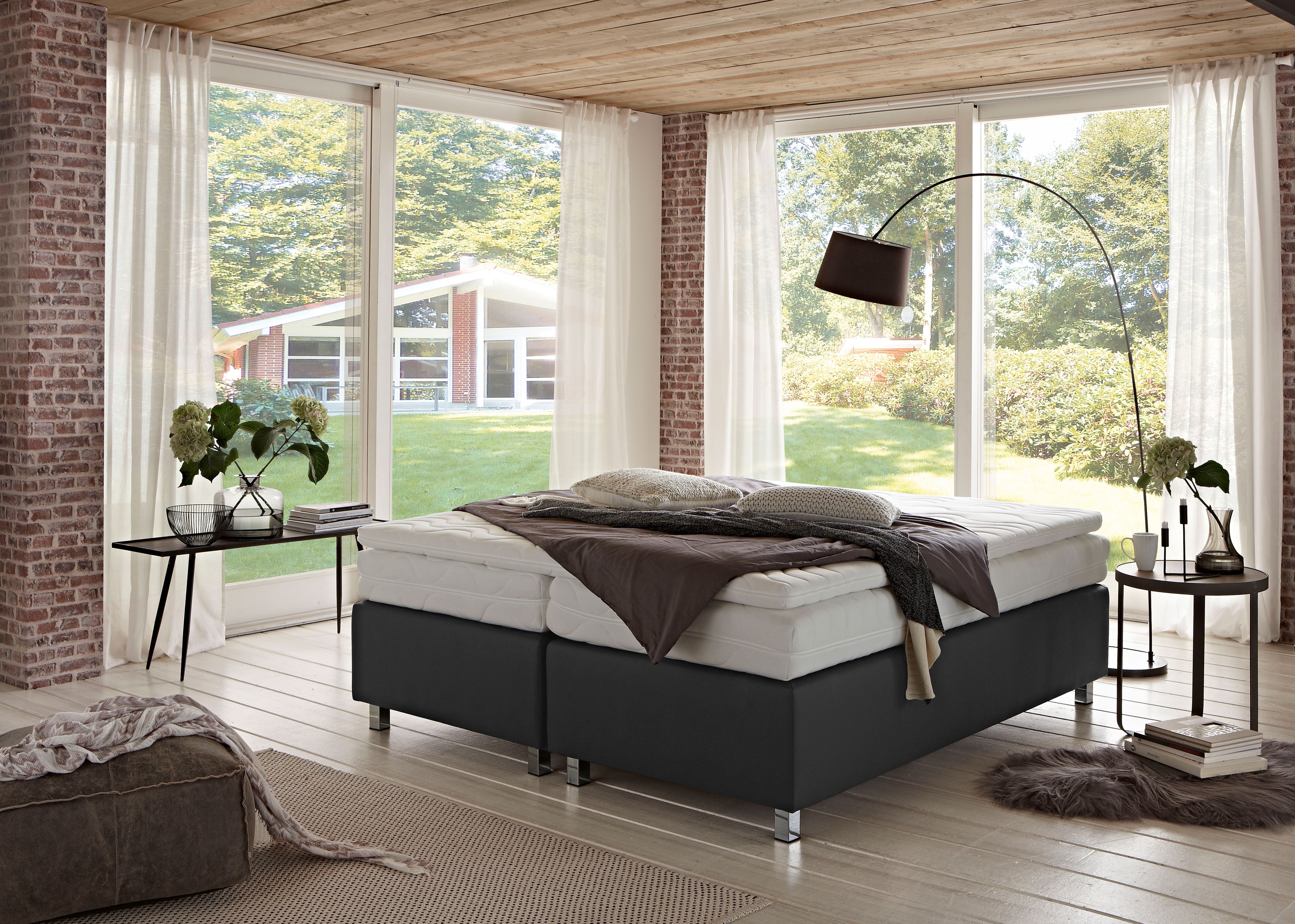 Boxspringbett "London in den Breiten 160x200, 180x200cm & 200x200cm", anthrazit, B:180cm L:200cm, WESTFALIA SCHLAFKOMFORT, Komplettbetten Image