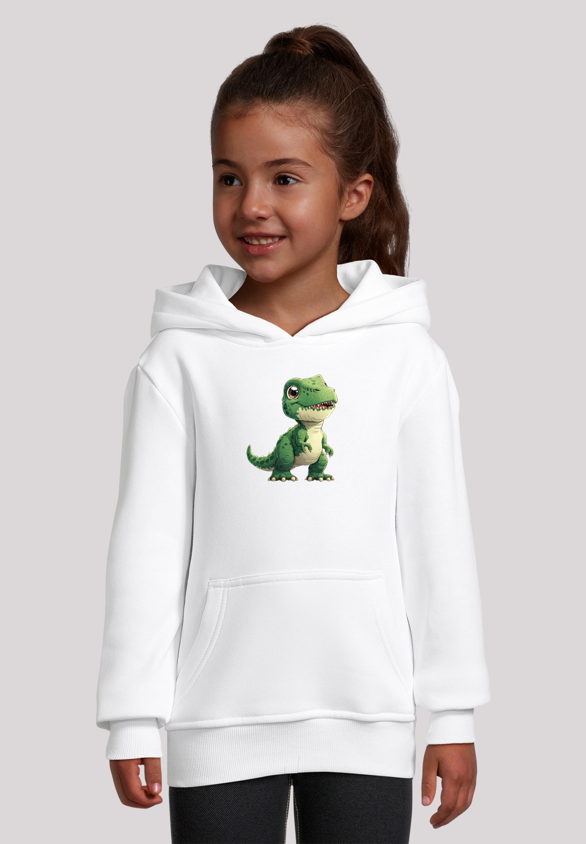 Kapuzenpullover F4NT4STIC "Süßer grüner Dino", Mädchen, Gr. 134/140, weiß, Obermaterial: 65% Baumwolle, 35% Polyester, relaxed fit, Pullover, Premium Qualität Image