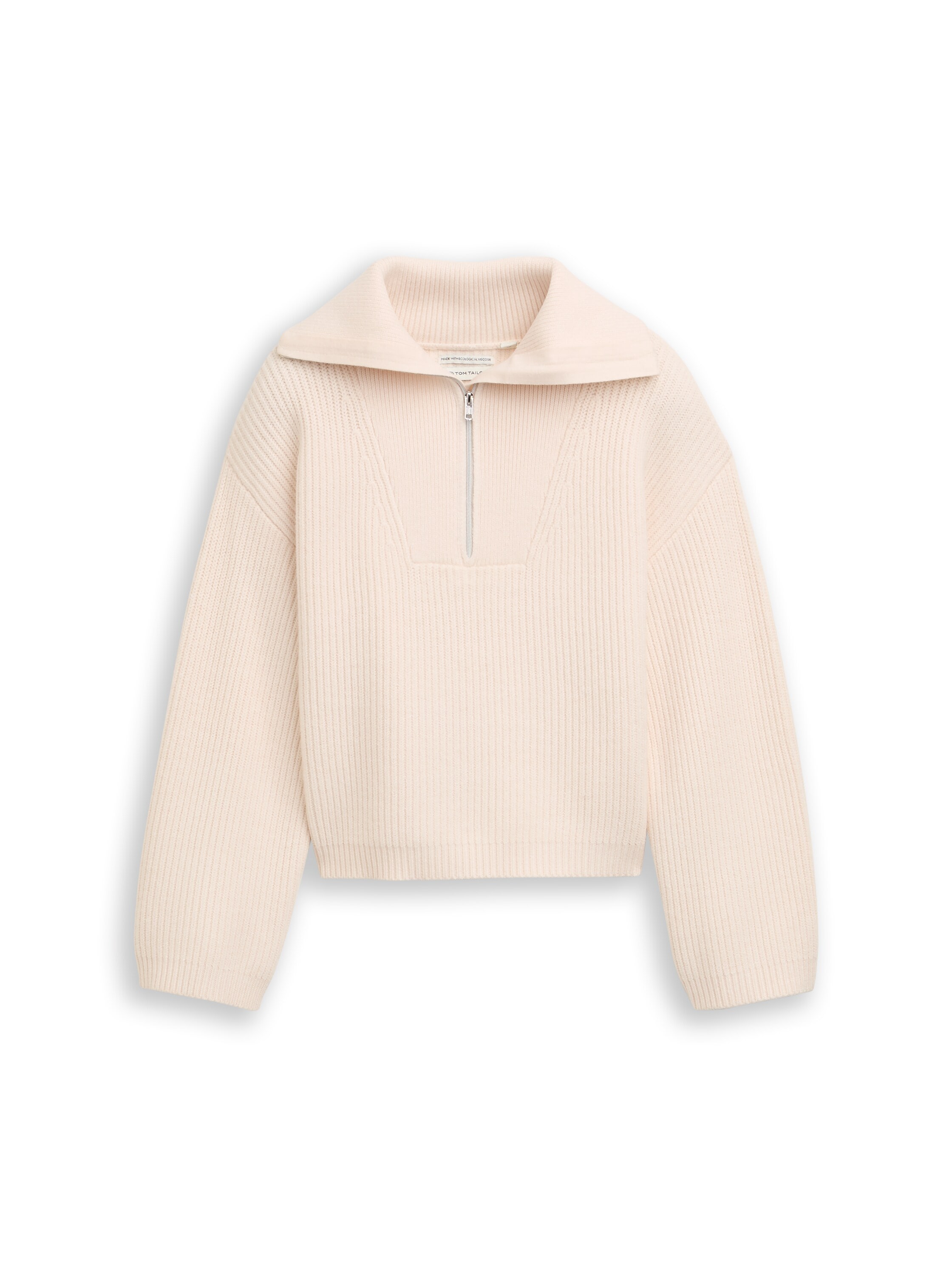 Strickpullover TOM TAILOR, Mädchen, Gr. 152, soft cream beige, Strick, Obermaterial: 52% Viskose, 27% Polyester, 21% Polyamid, hüftlang, Rundhals, Pullover, kurz, mit Zipper und Schlauchkragen Image