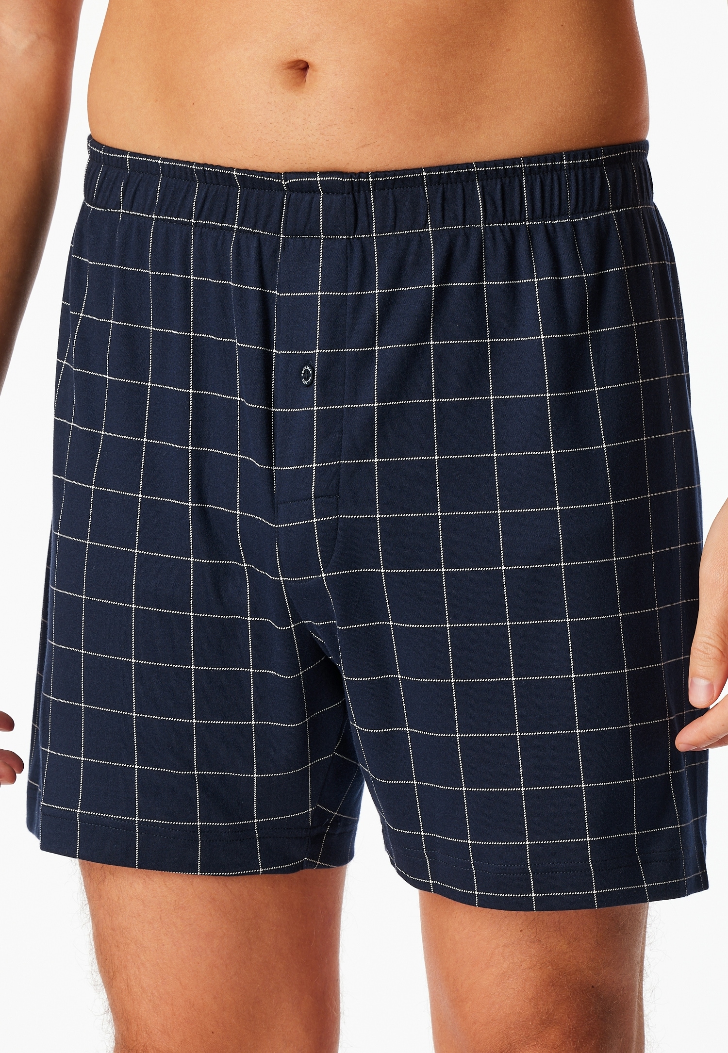 Boxershorts SCHIESSER "Fine Interlock", Herren, Gr. 8, blau (804, blau), Interlock, Obermaterial: 100% Baumwolle, Unterhosen, elastischer Bund, kariert, Baumwolle, weich Image