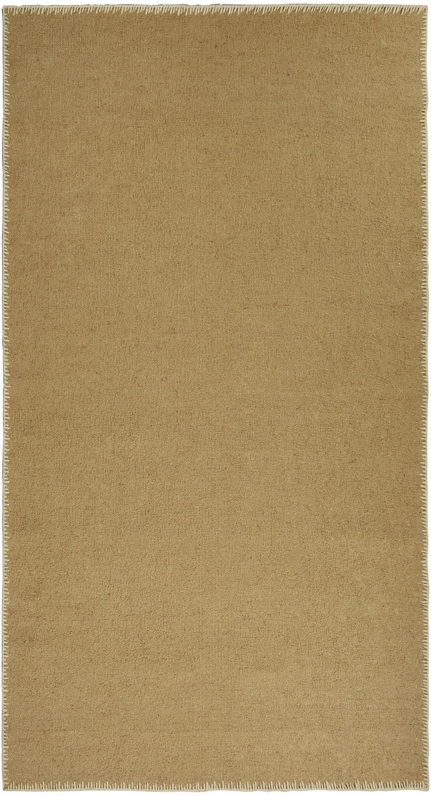Teppich PAD "Moss", sand, B:200cm H:6mm L:200cm, Jute, Wolle, Teppiche, Juteteppich, handgewebt, Uni Farben, farbige Umrandung, Wohnzimmer Image