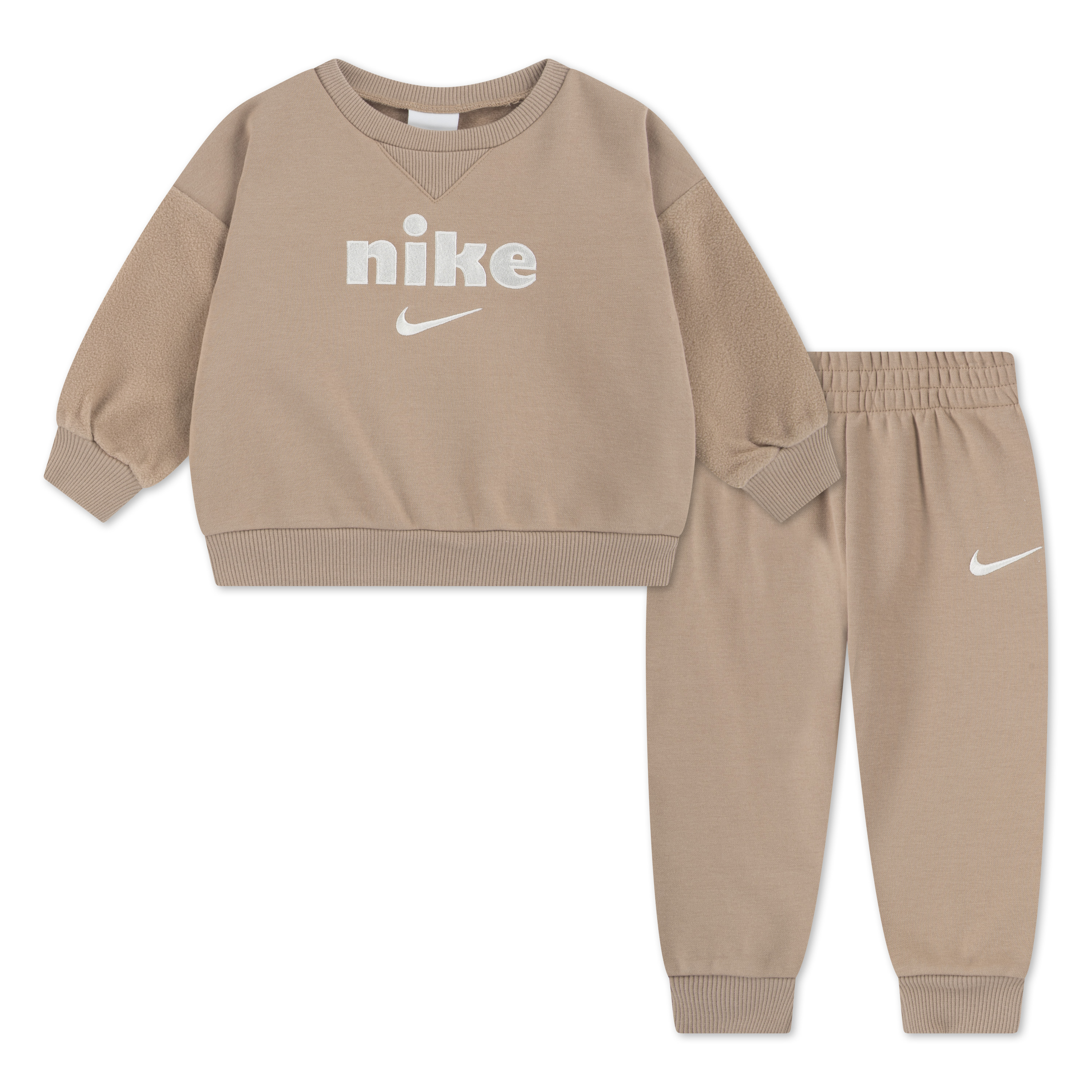 Jogginganzug NIKE SPORTSWEAR "NKN COZY COMFORT CREW SET", Kinder, Gr. 80 (12), hemp, Obermaterial: 52% Polyester, 48% Baumwolle, Sportanzüge, für Kinder Image