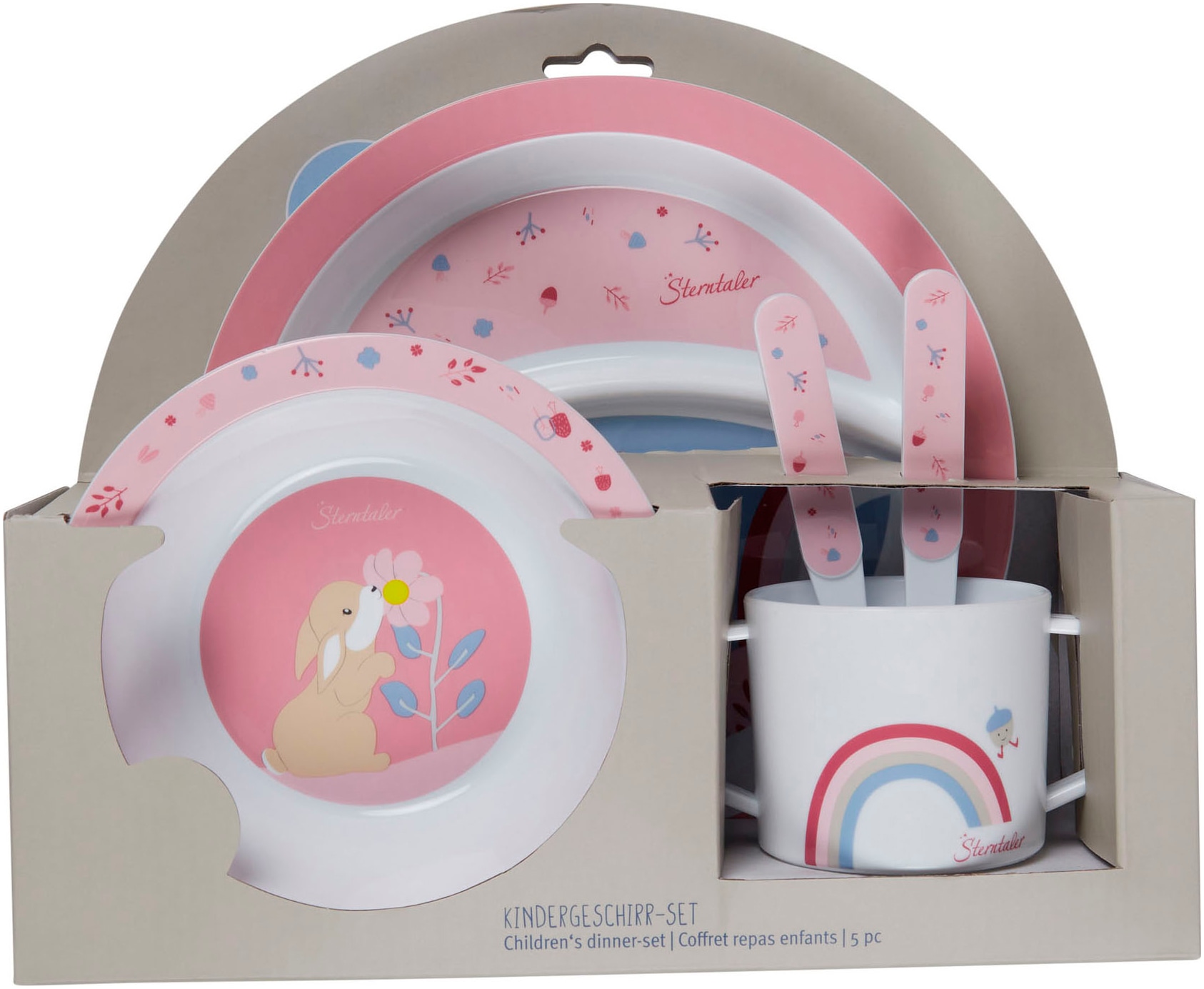 Kindergeschirr-Set STERNTALER "Hase Hanni, rund", Baby, Gr. 5 Stk., quarzrosa, Polypropylen, Motiv, Geschirr-Sets