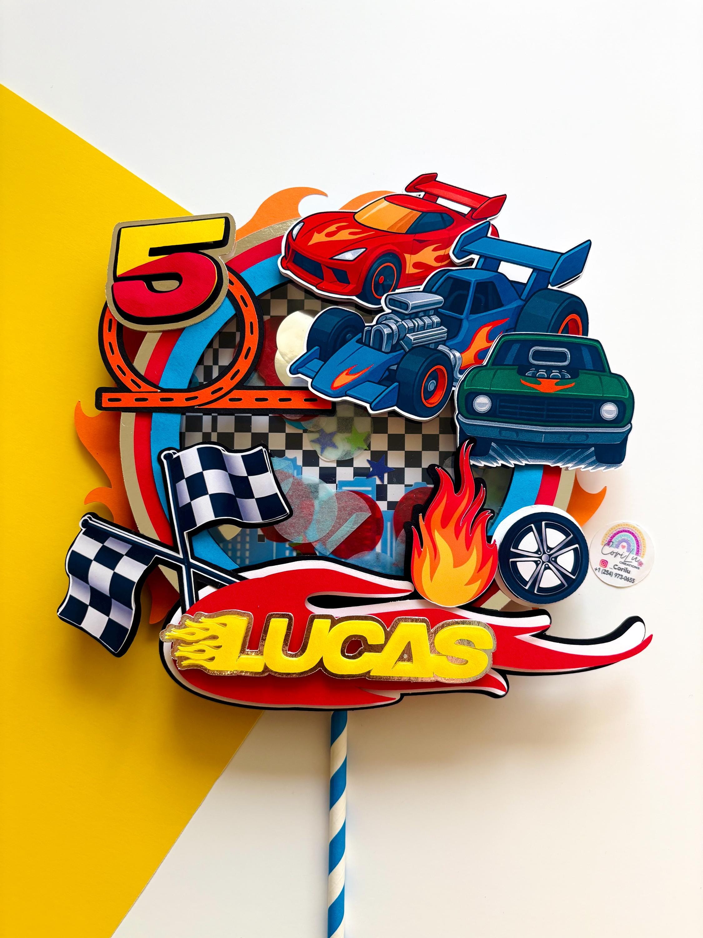 Decorazione per torta a forma di auto da corsa - Ruote veloci, tema gara - Decorazione per torta shaker per auto da corsa - Compleanno personalizzato
